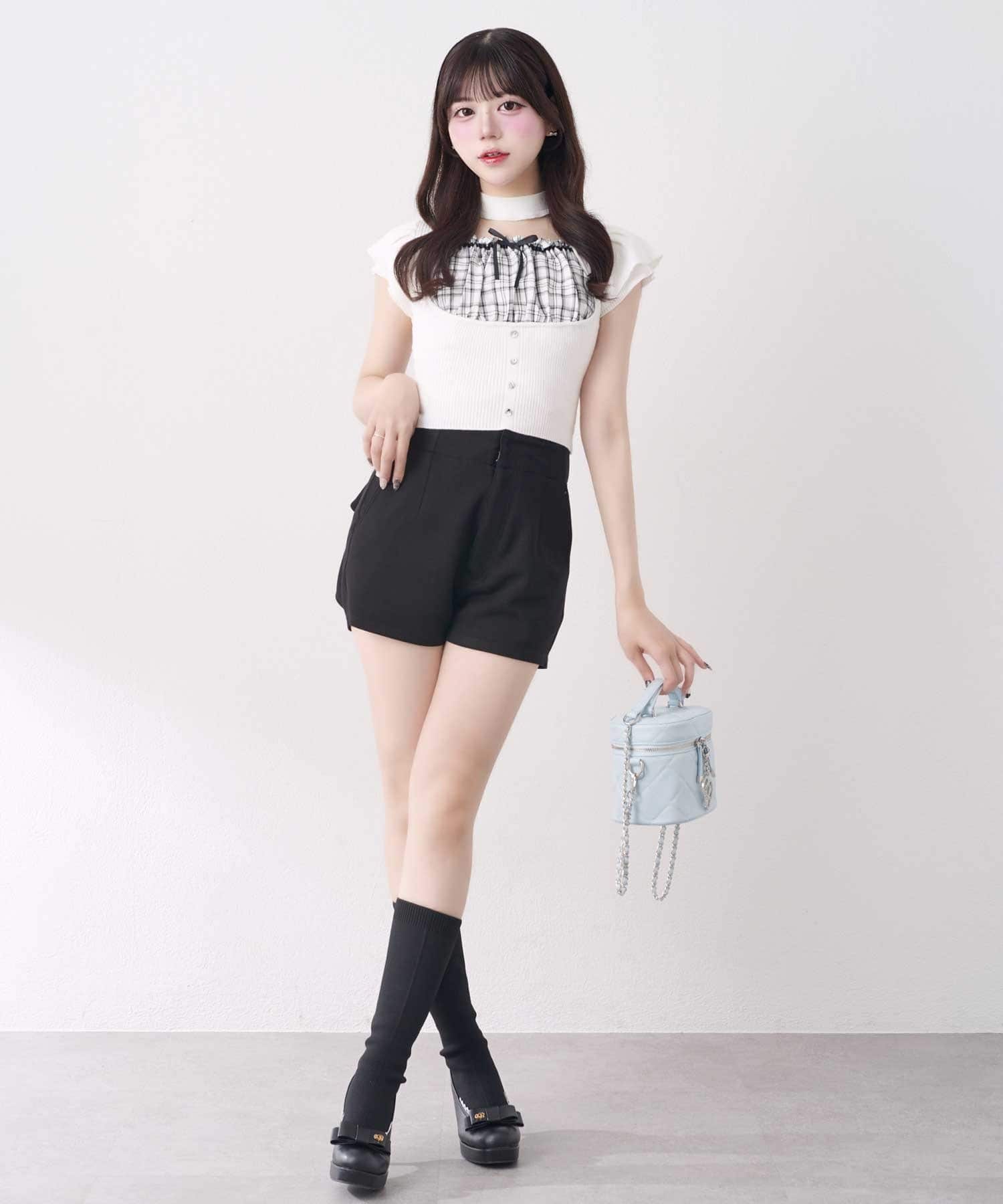 Belle Charme(ベルシャルム) Frill Sleeves Choker Rib Knit