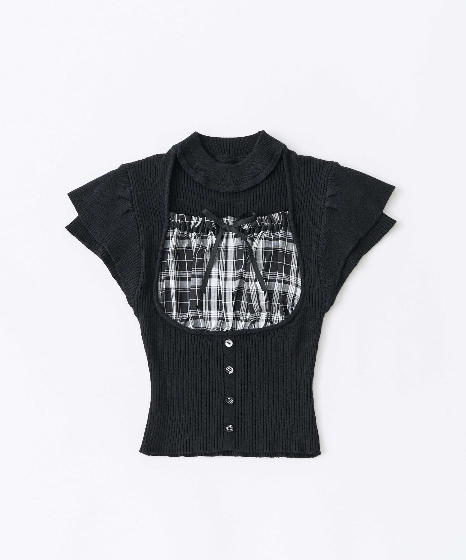 Belle Charme(ベルシャルム) Frill Sleeves Choker Rib Knit