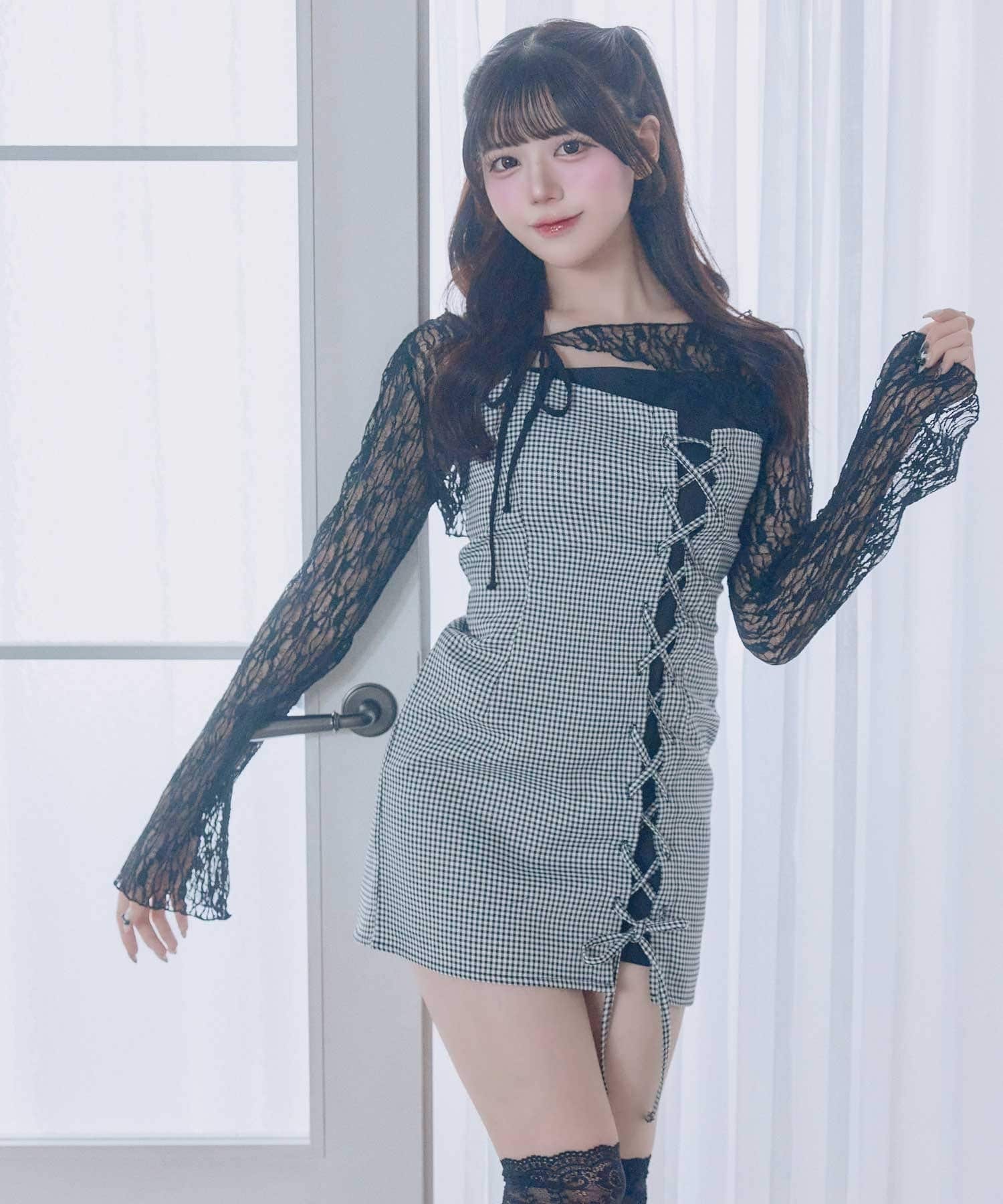 Belle Charme(ベルシャルム) Lace-up Cami Onepice×Bolero Set