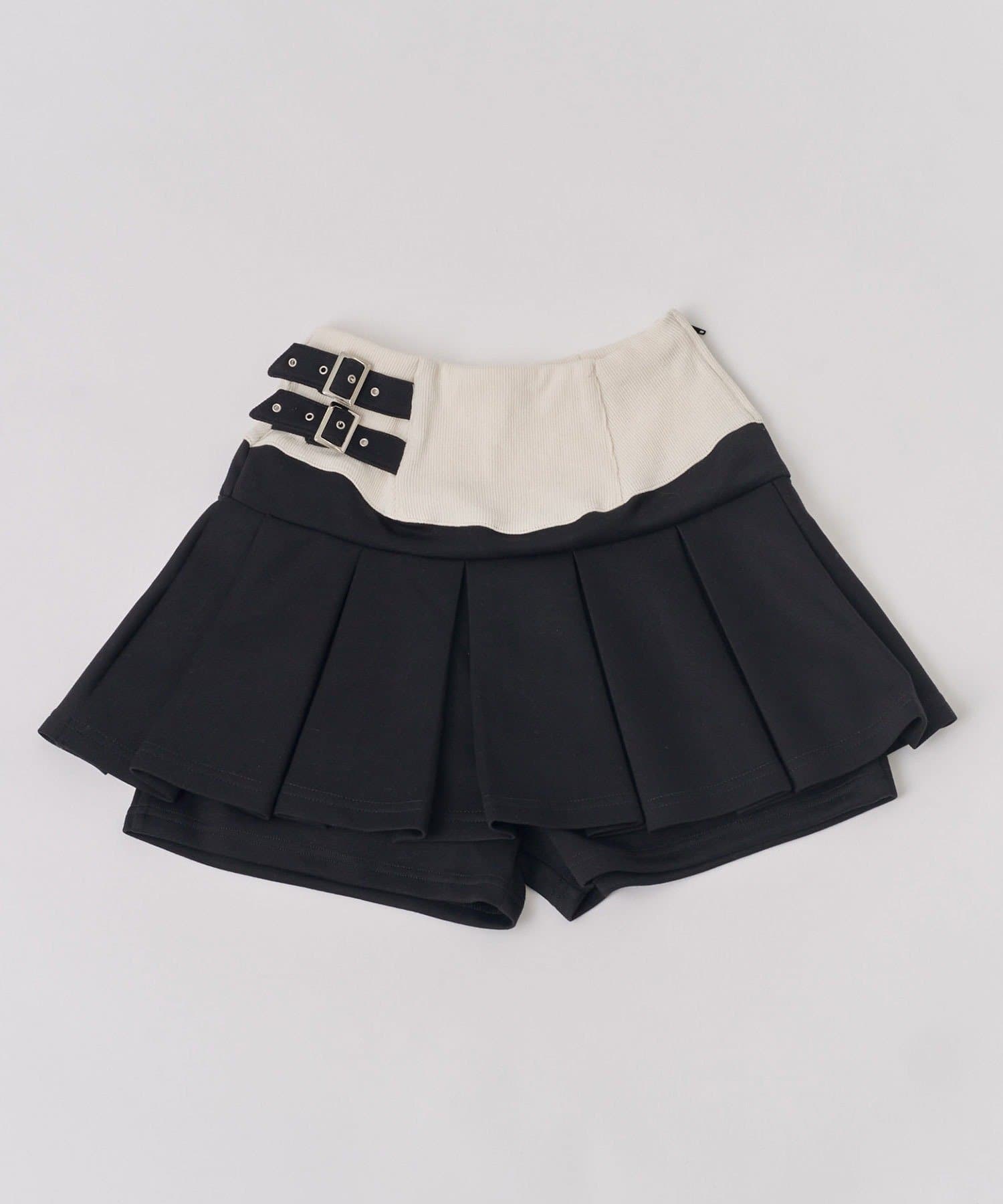 Belle Charme(ベルシャルム) Side Belt Pleats Rib Skirt