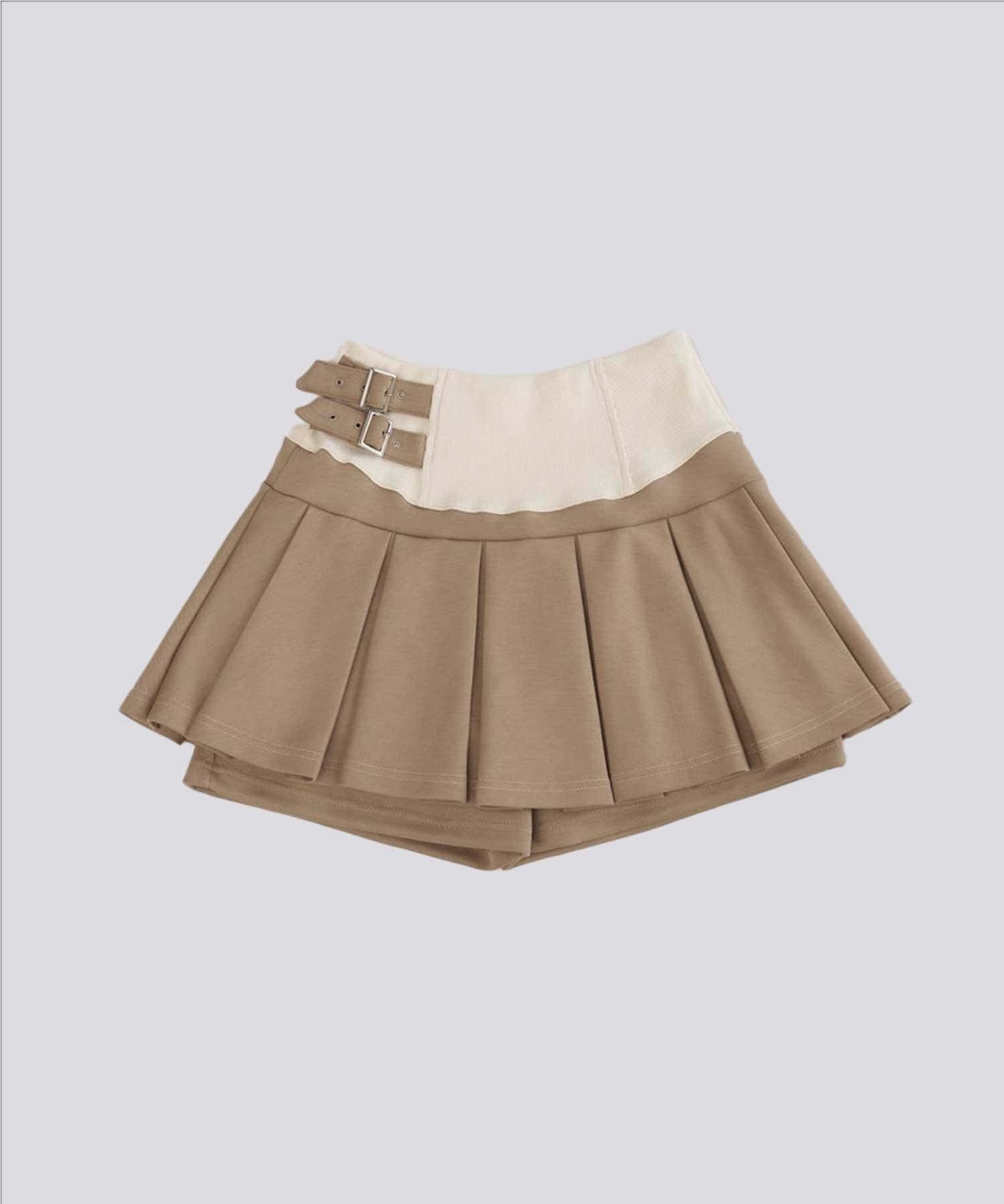 Belle Charme(ベルシャルム) Side Belt Pleats Rib Skirt
