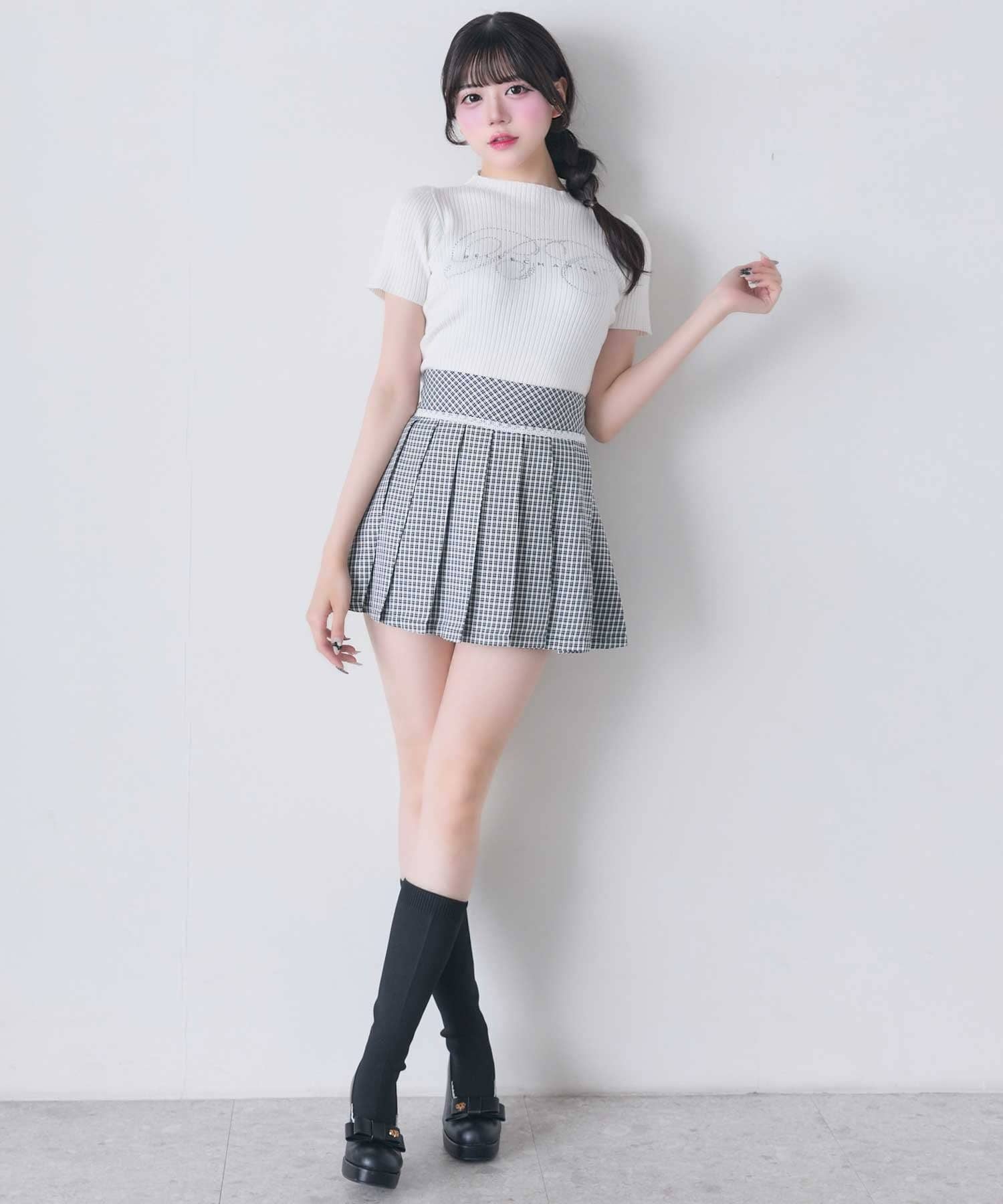 Belle Charme(ベルシャルム) Lace Pleats Mini Skirt