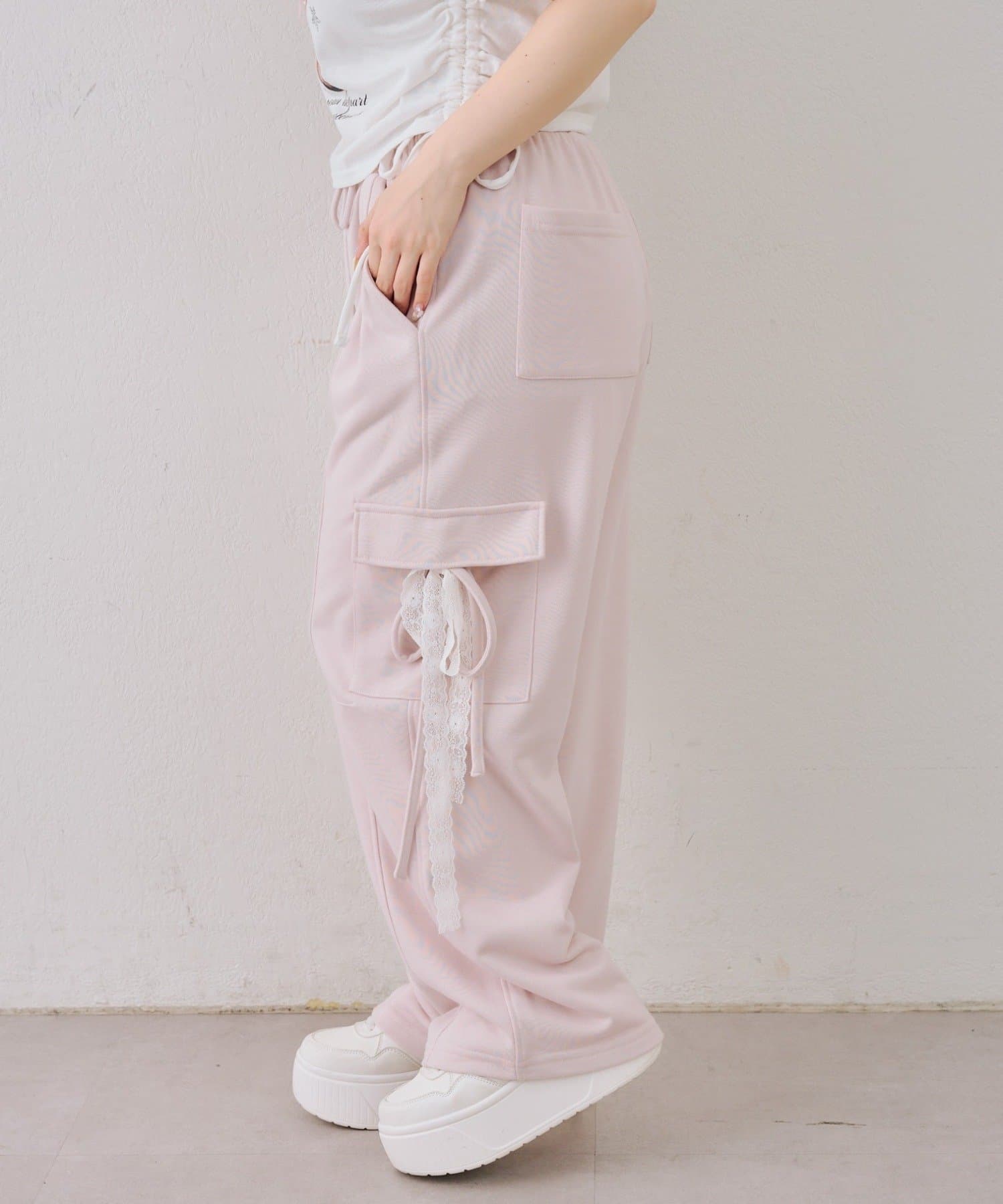 NICE CLAUP / OLIVE des OLIVE OUTLET(ナイスクラップ  / オリーブ デ オリーブ アウトレット) 【continuer】スウェットリボンカーゴパンツ