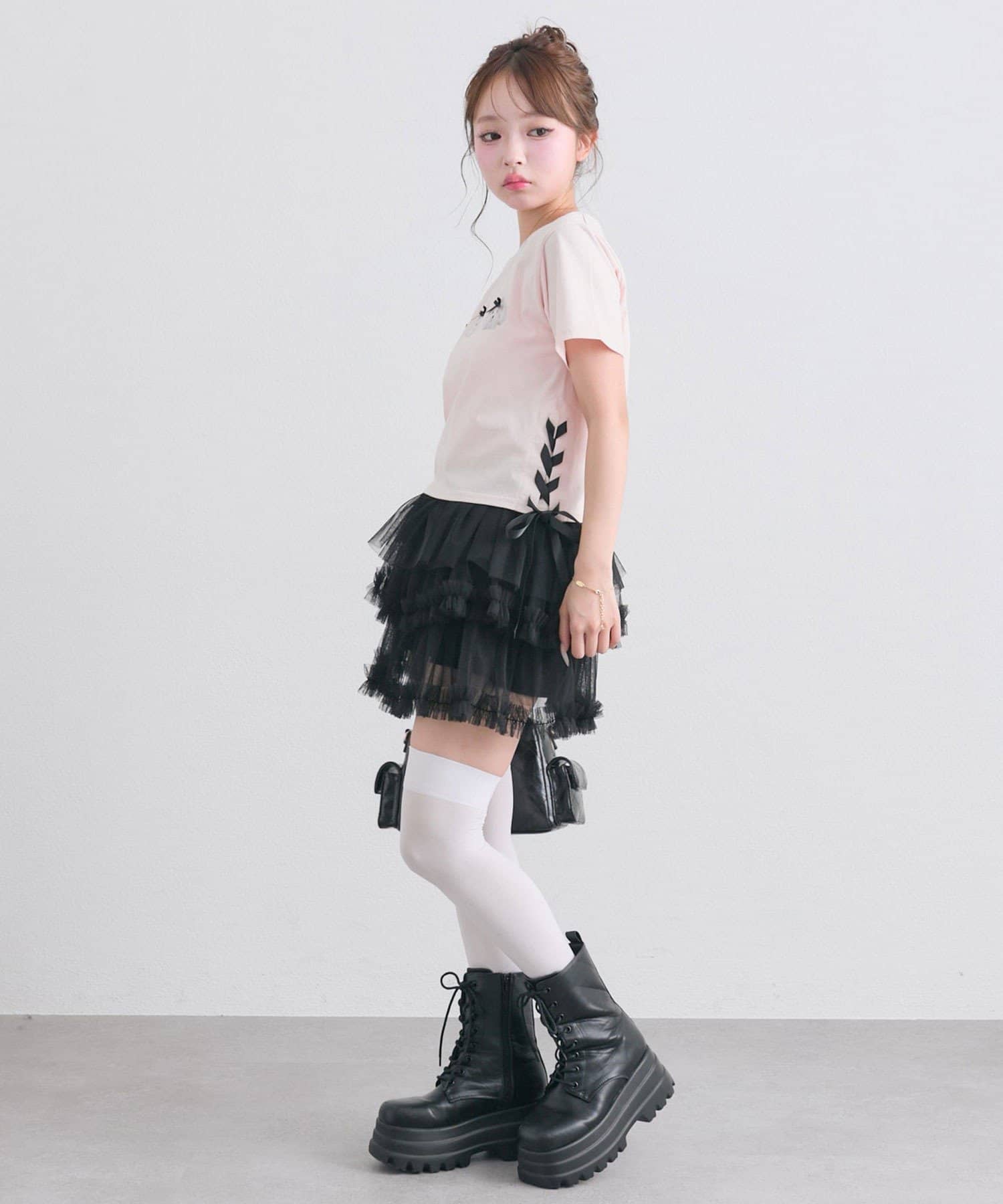 OLIVE des OLIVE(オリーブ デ オリーブ) チュールティアードミニスカート