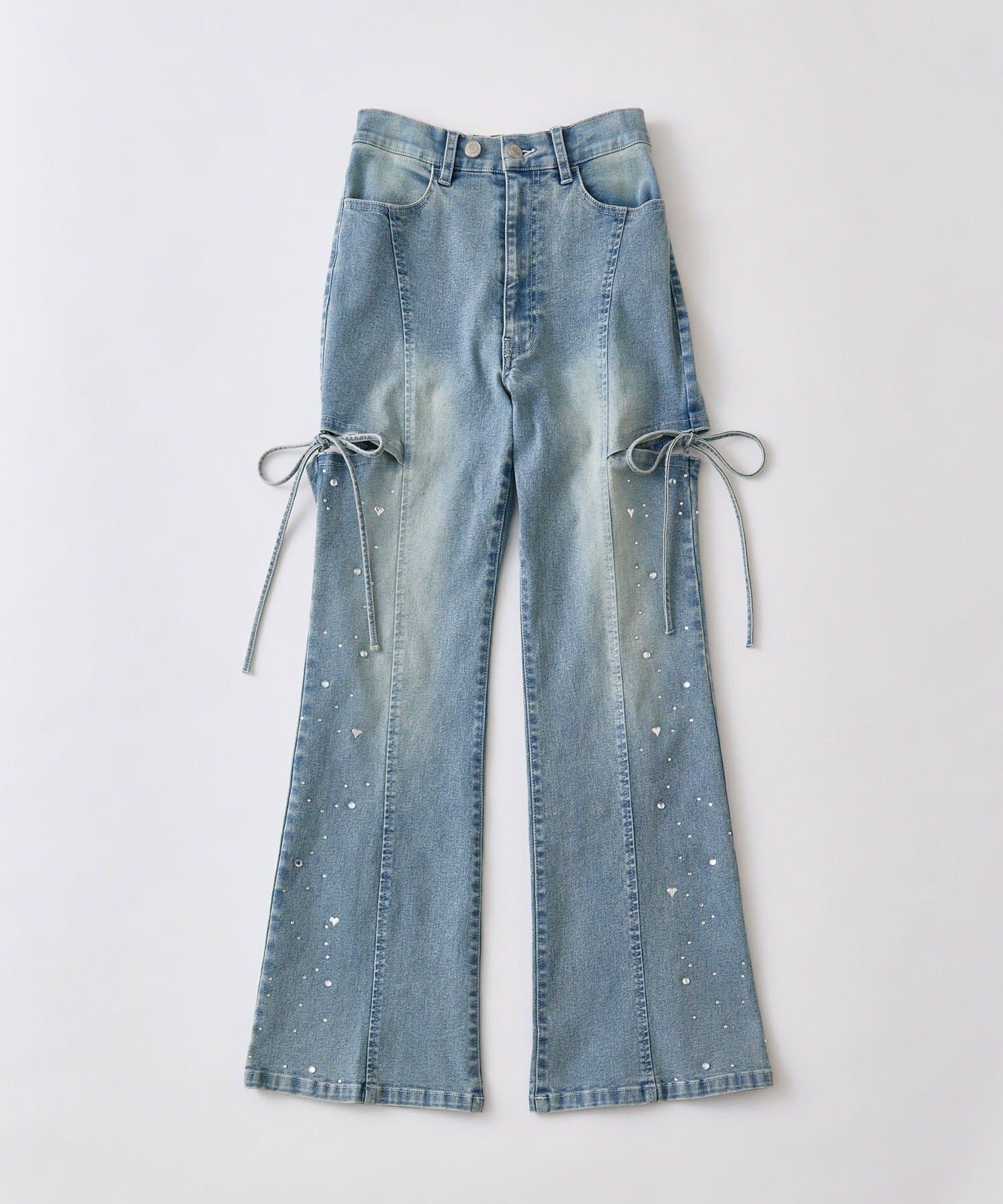 OLIVE des OLIVE(オリーブ デ オリーブ) キラキラサイドスリットストレッチフレアデニムパンツ