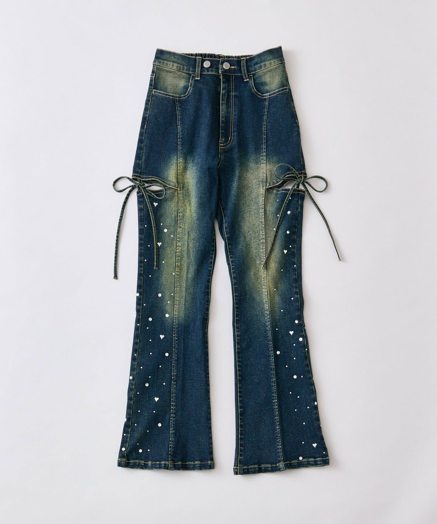 OLIVE des OLIVE(オリーブ デ オリーブ) キラキラサイドスリットストレッチフレアデニムパンツ