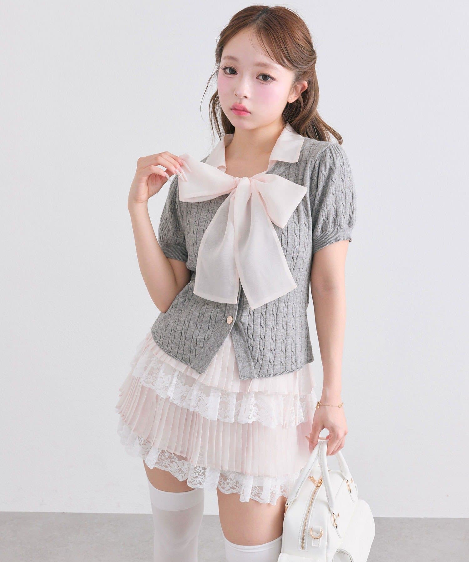 OLIVE des OLIVE(オリーブ デ オリーブ) ボウタイシャツレイヤード風ニット