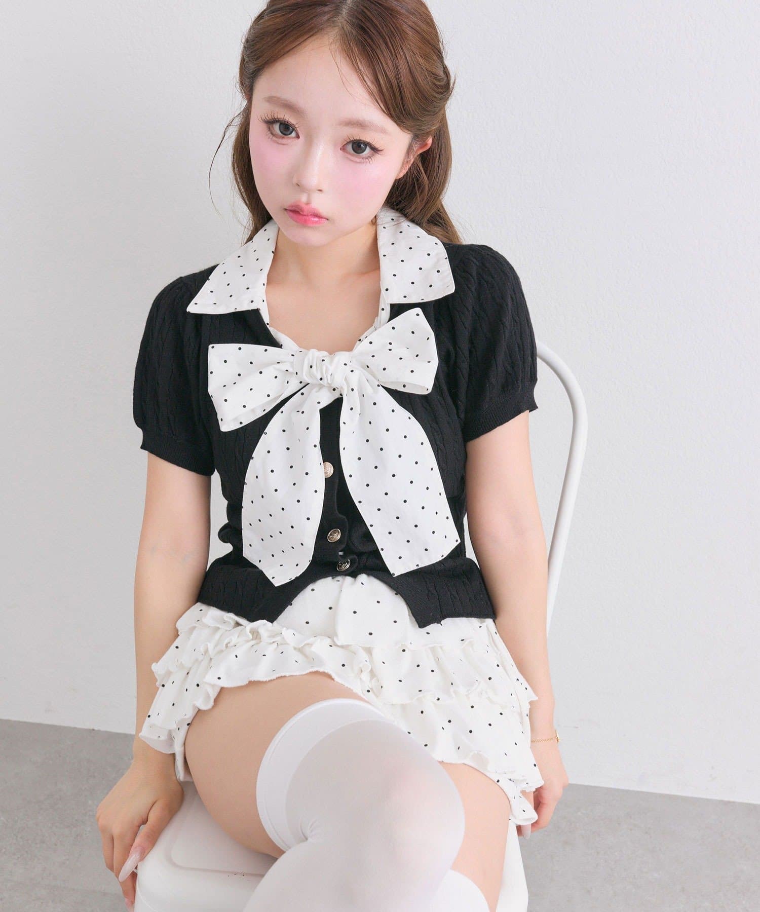 OLIVE des OLIVE(オリーブ デ オリーブ) ボウタイシャツレイヤード風ニット