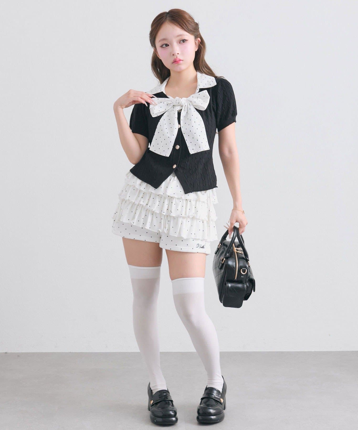 OLIVE des OLIVE(オリーブ デ オリーブ) ボウタイシャツレイヤード風ニット