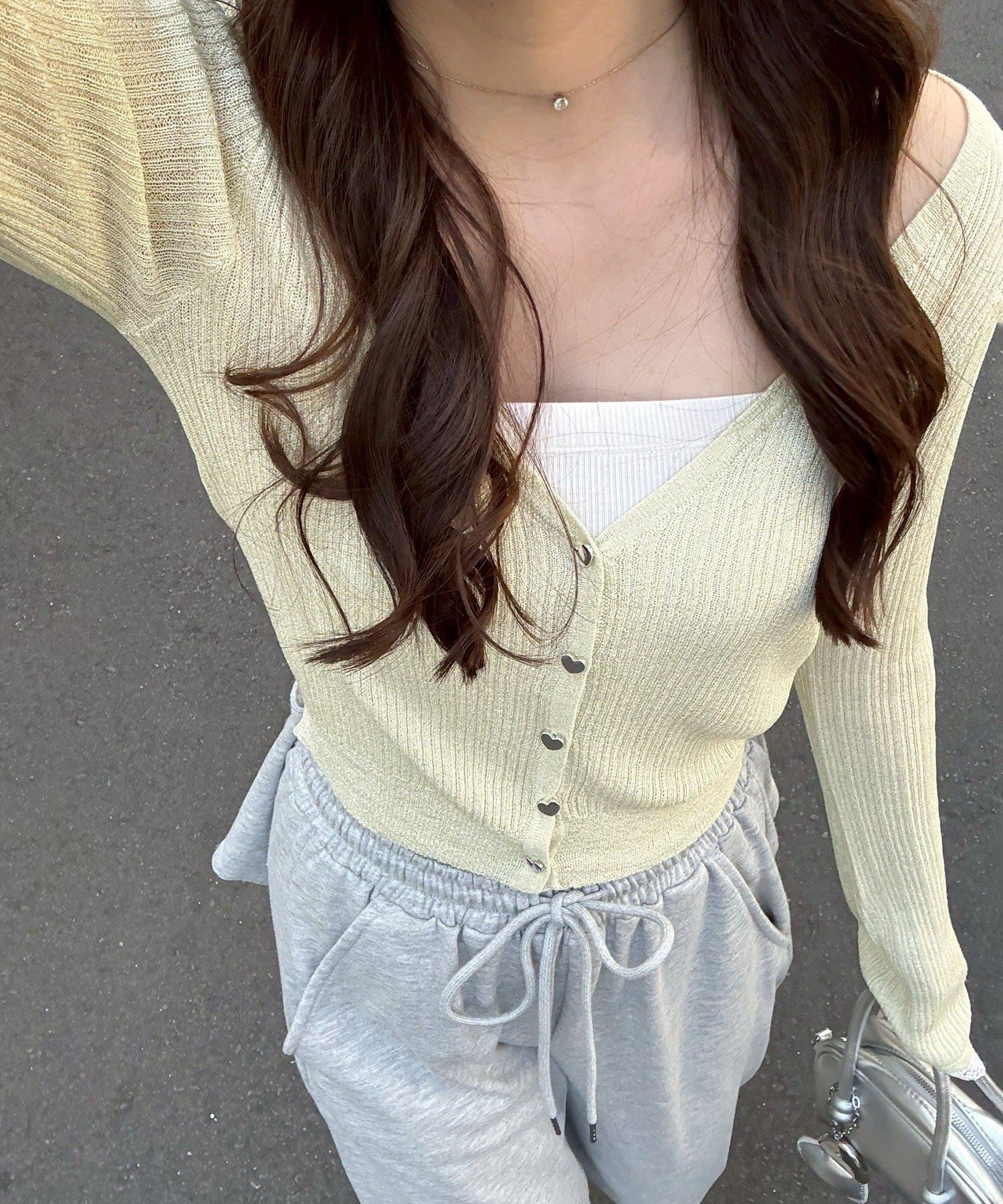 Remind me and forever(リマインドミーアンドフォーエバー) 【chipiセレクト】ハートボタン袖レースラメカーデ