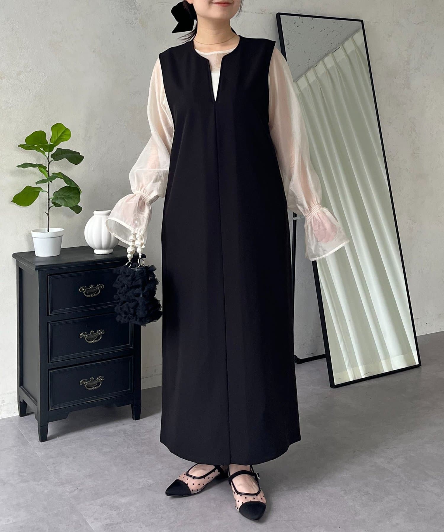 prose verse(プロズヴェール) 【シアーブラウスセット】キーネックボックスタックワンピース