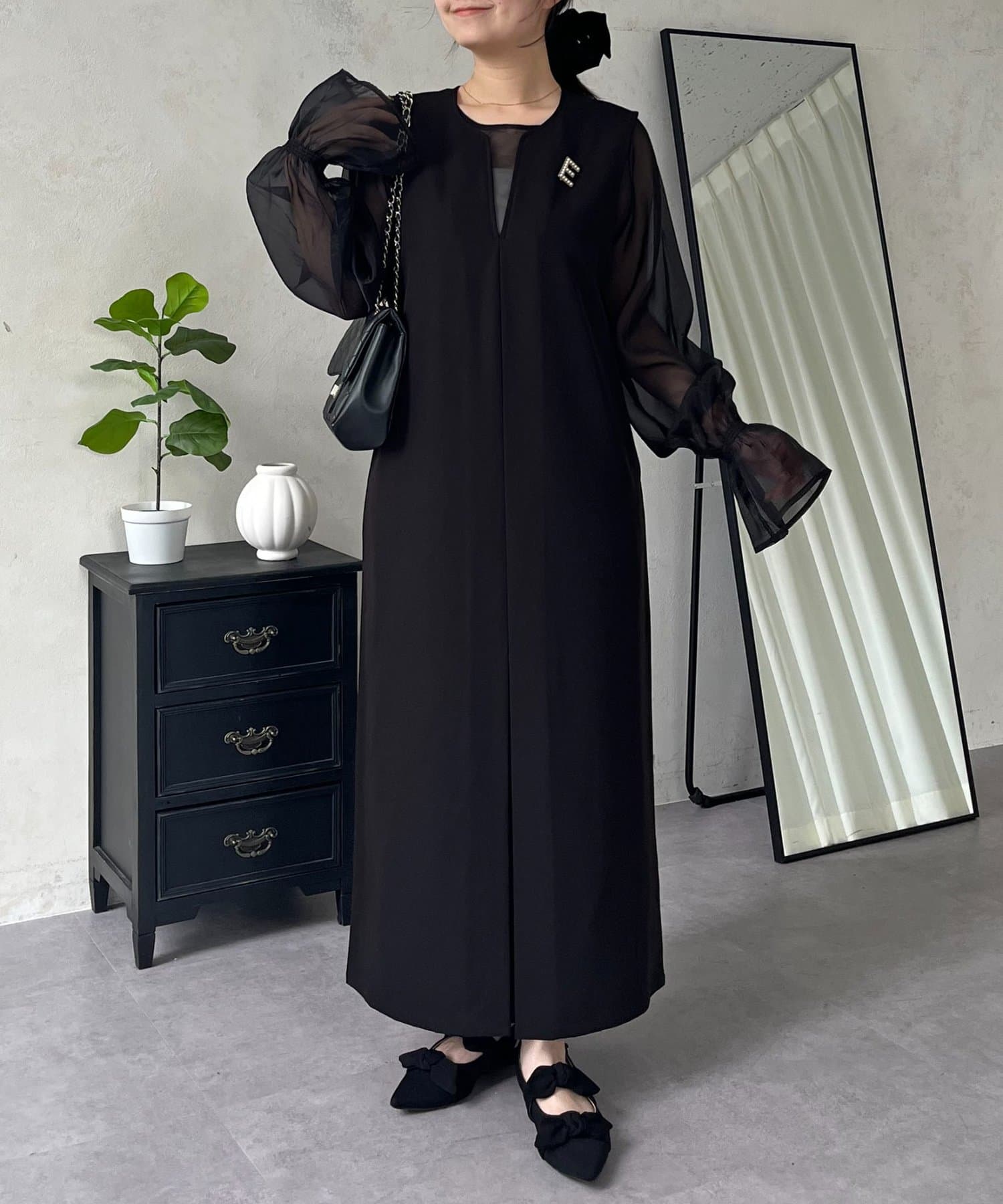 prose verse(プロズヴェール) 【シアーブラウスセット】キーネックボックスタックワンピース