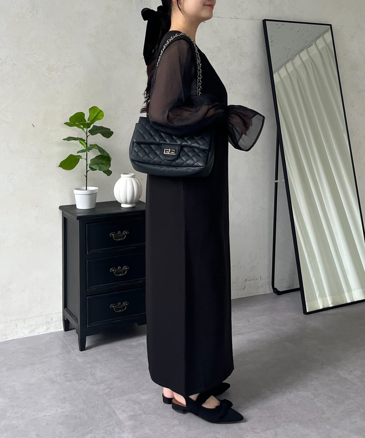 prose verse(プロズヴェール) 【シアーブラウスセット】キーネックボックスタックワンピース