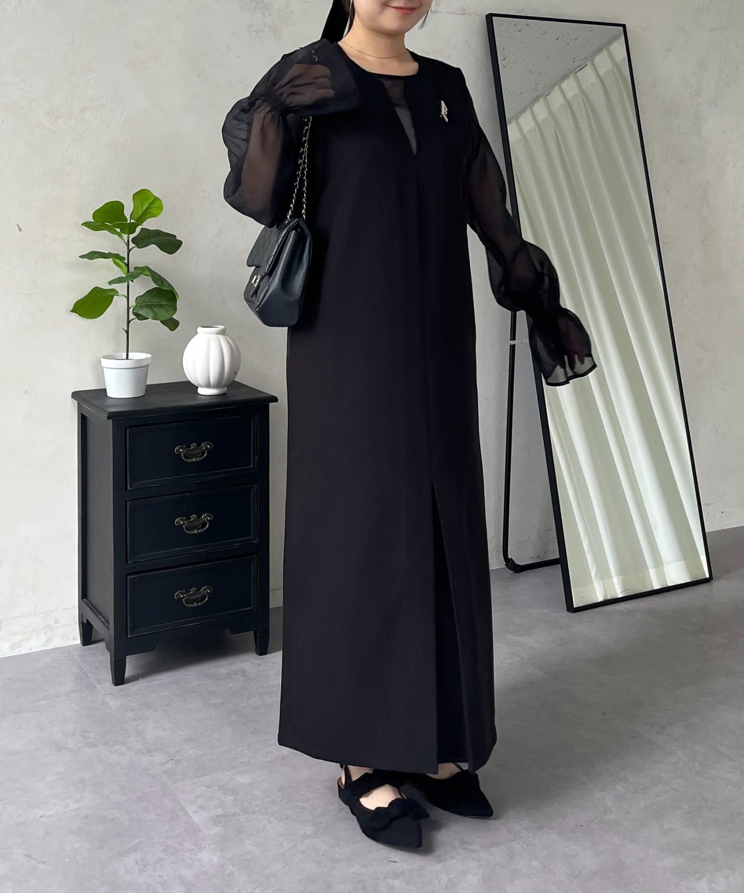 prose verse(プロズヴェール) 【シアーブラウスセット】キーネックボックスタックワンピース