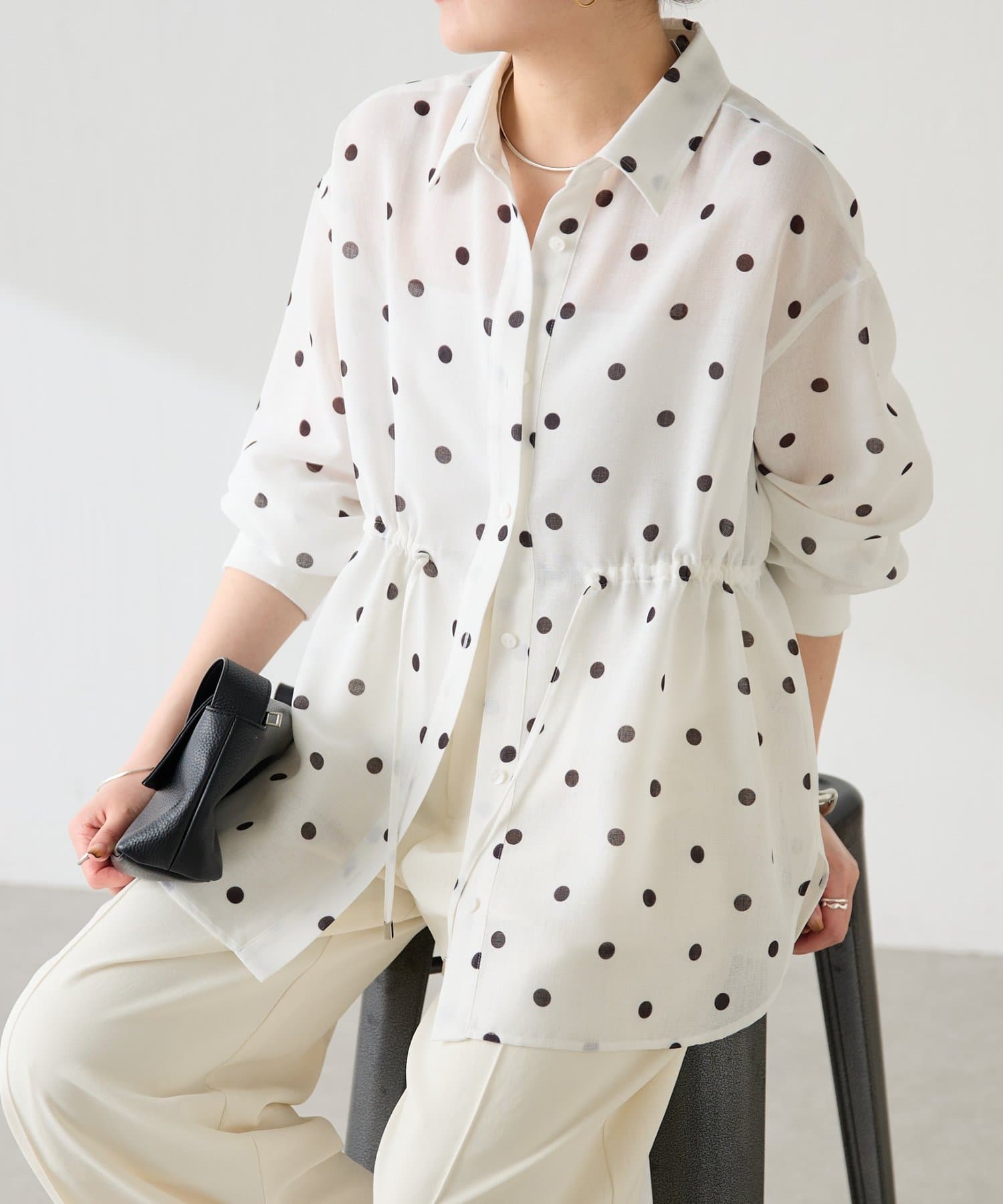 COLLAGE GALLARDAGALANTE(コラージュ ガリャルダガランテ) 【スタイルアップ】メッシュドロストシャツ/シアー