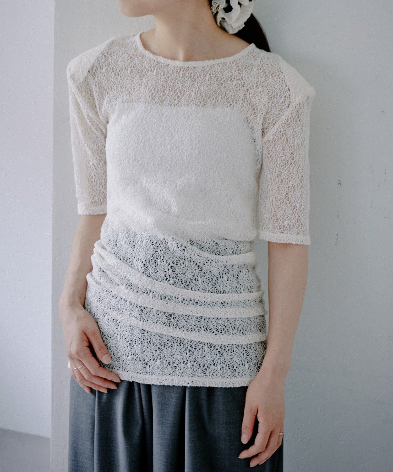 Pasterip(パセリ) KARAMI lace pad tee