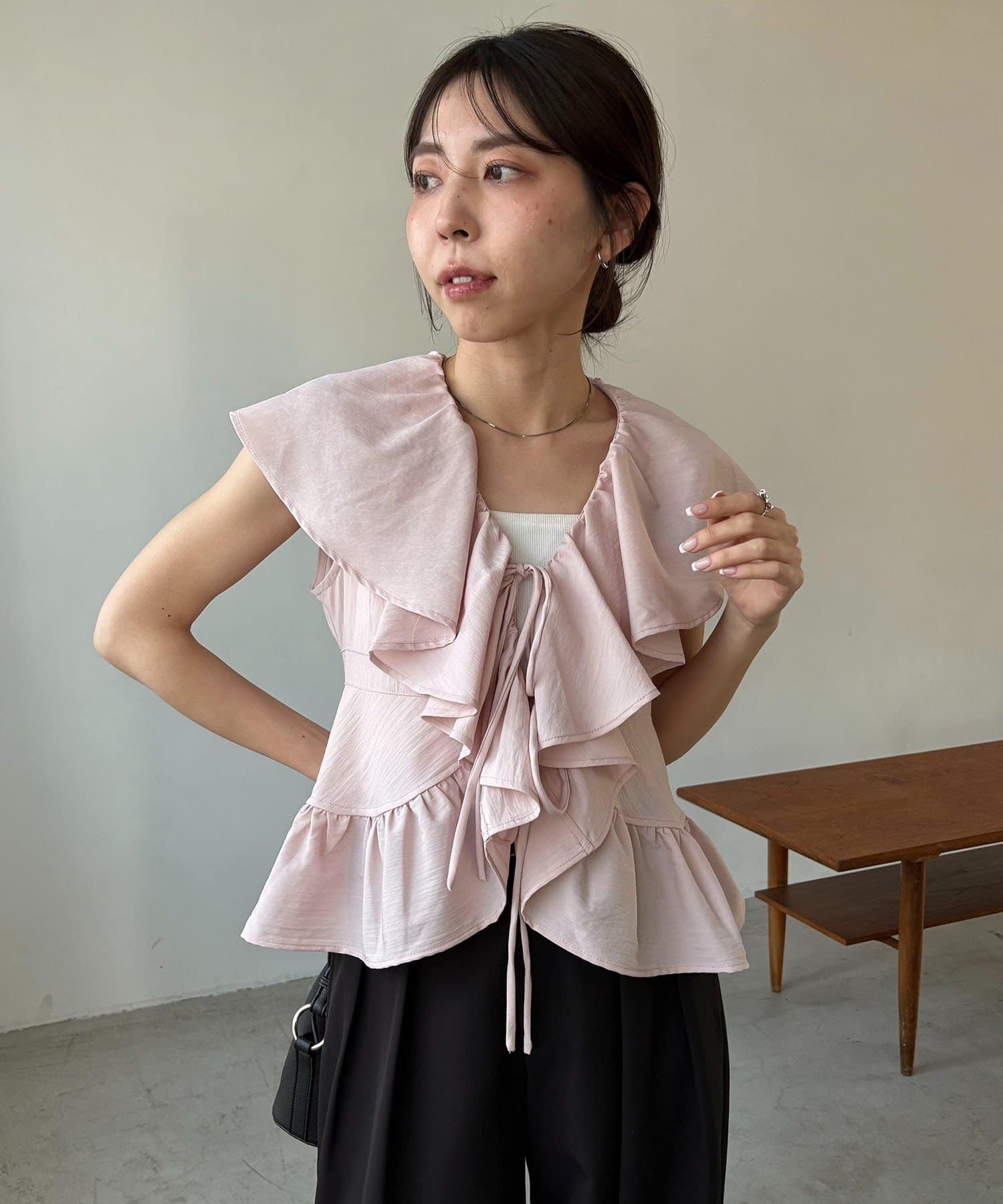 CAPRICIEUX LE'MAGE(カプリシュレマージュ) 【新色ピンク】フリルカラーブラウス