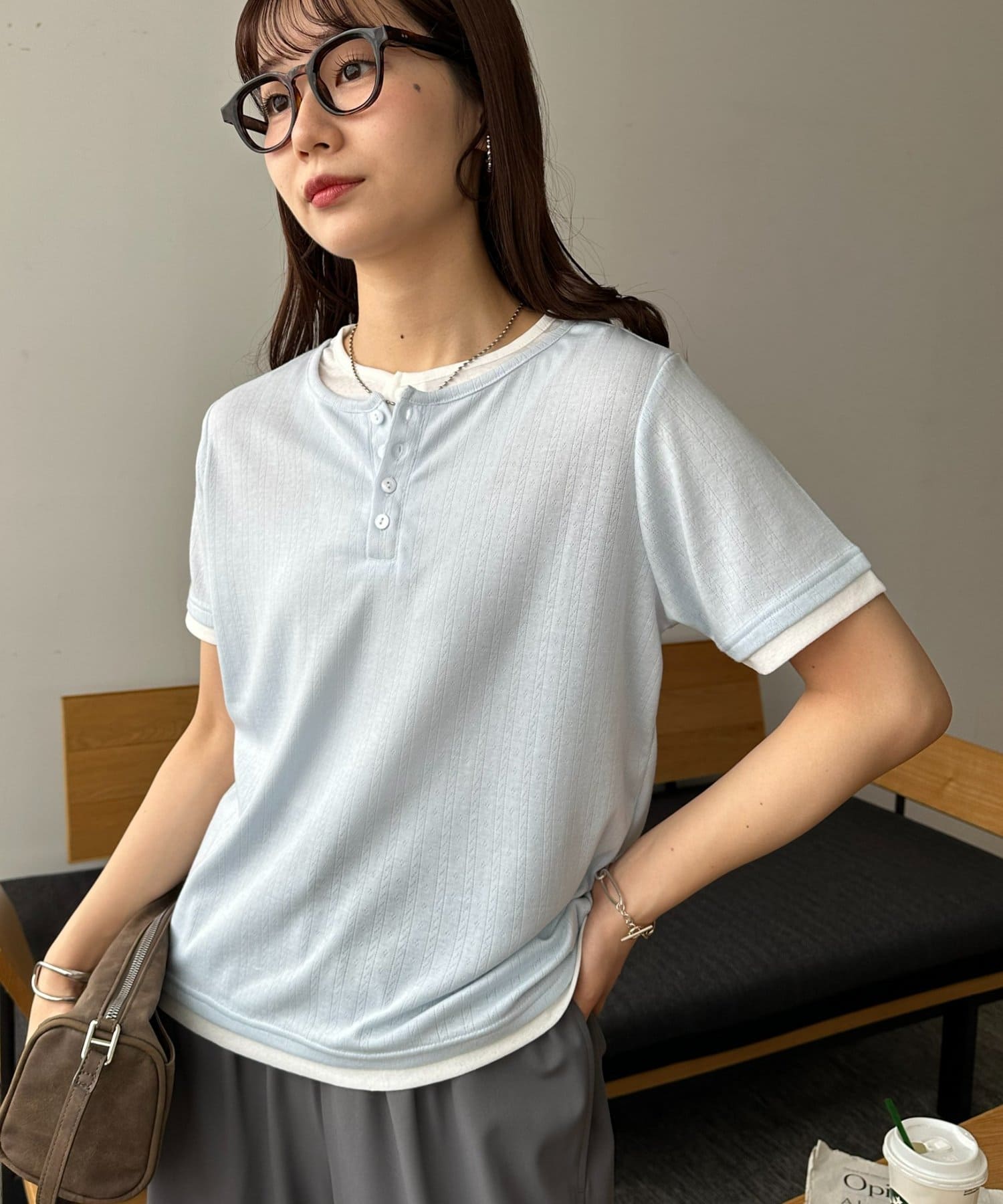 DISCOAT(ディスコート) ヘンリー配色半袖プルオーバー