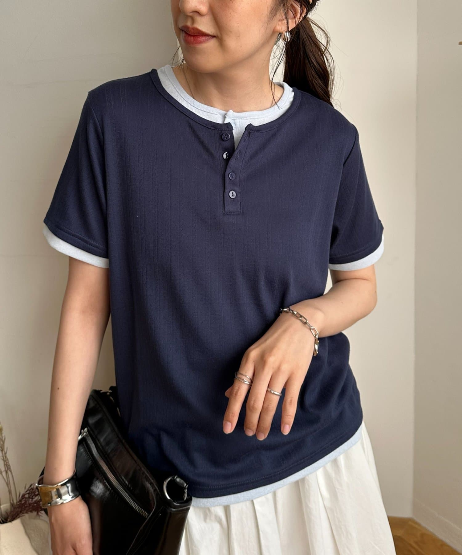 DISCOAT(ディスコート) ヘンリー配色半袖プルオーバー