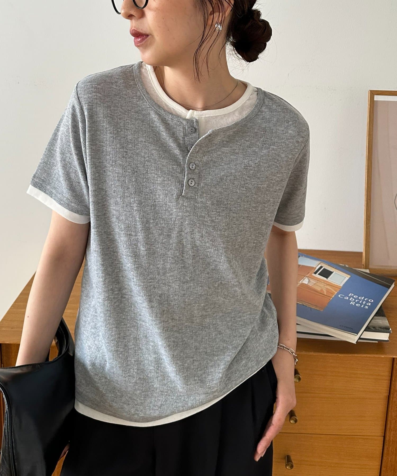 DISCOAT(ディスコート) ヘンリー配色半袖プルオーバー