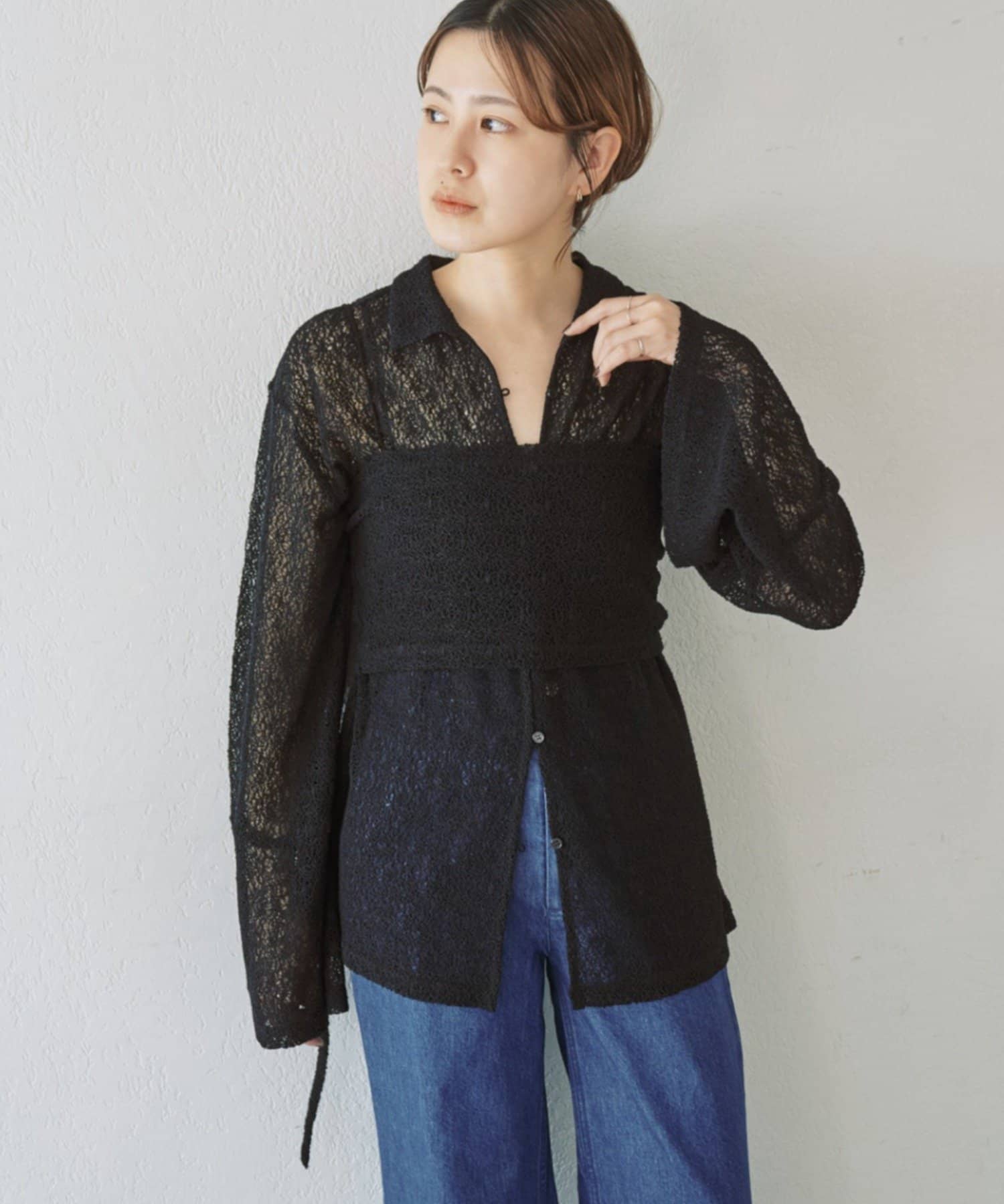 SHENERY(シーナリー) 絡みレースシャツ×ビスチェSET