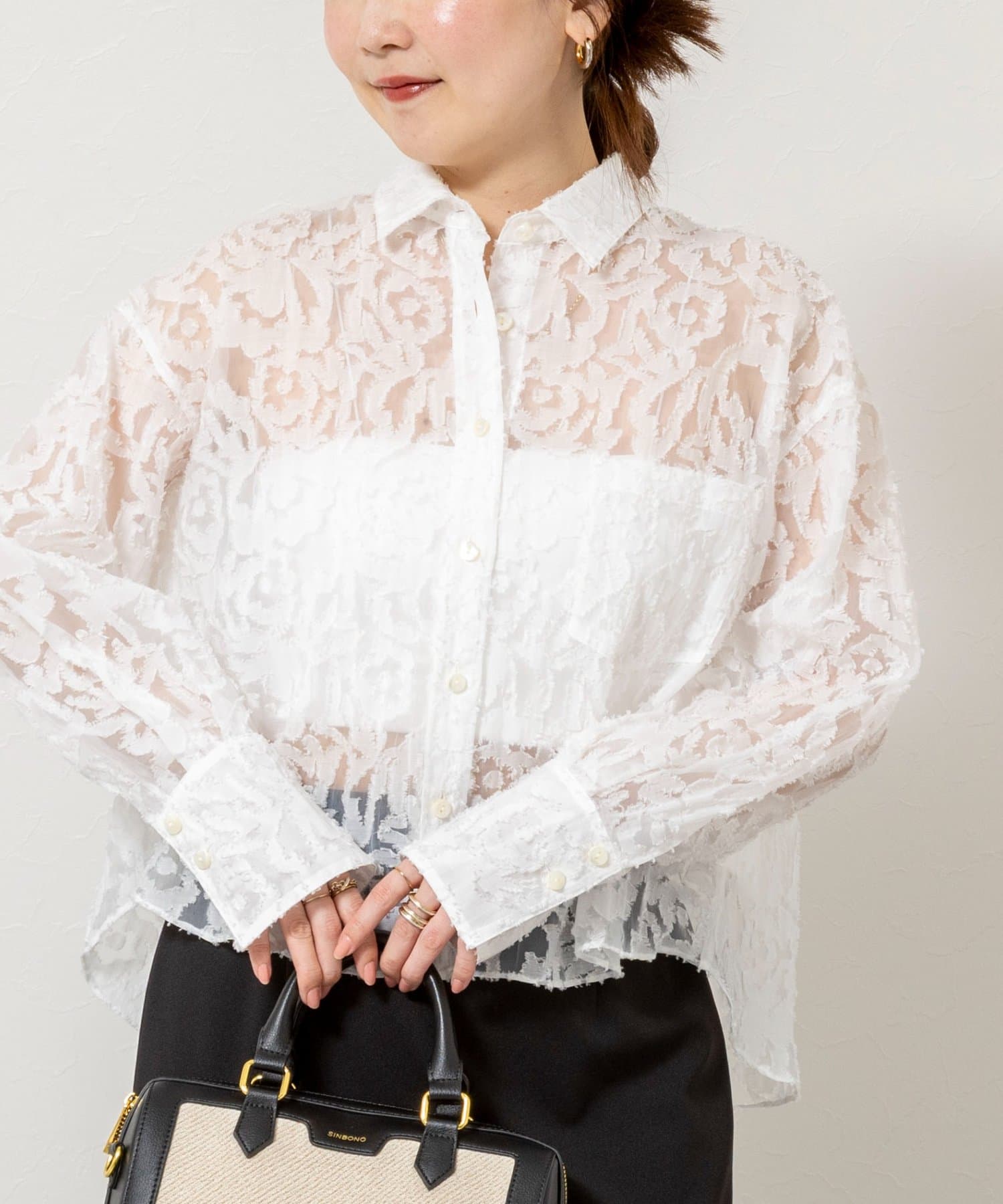 NOLLEY'S(ノーリーズ) ウォッシャブルワッシャーオーガンジーカットジャガードショートシャツ