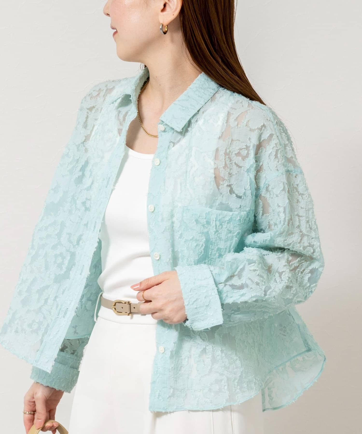 NOLLEY'S(ノーリーズ) ウォッシャブルワッシャーオーガンジーカットジャガードショートシャツ