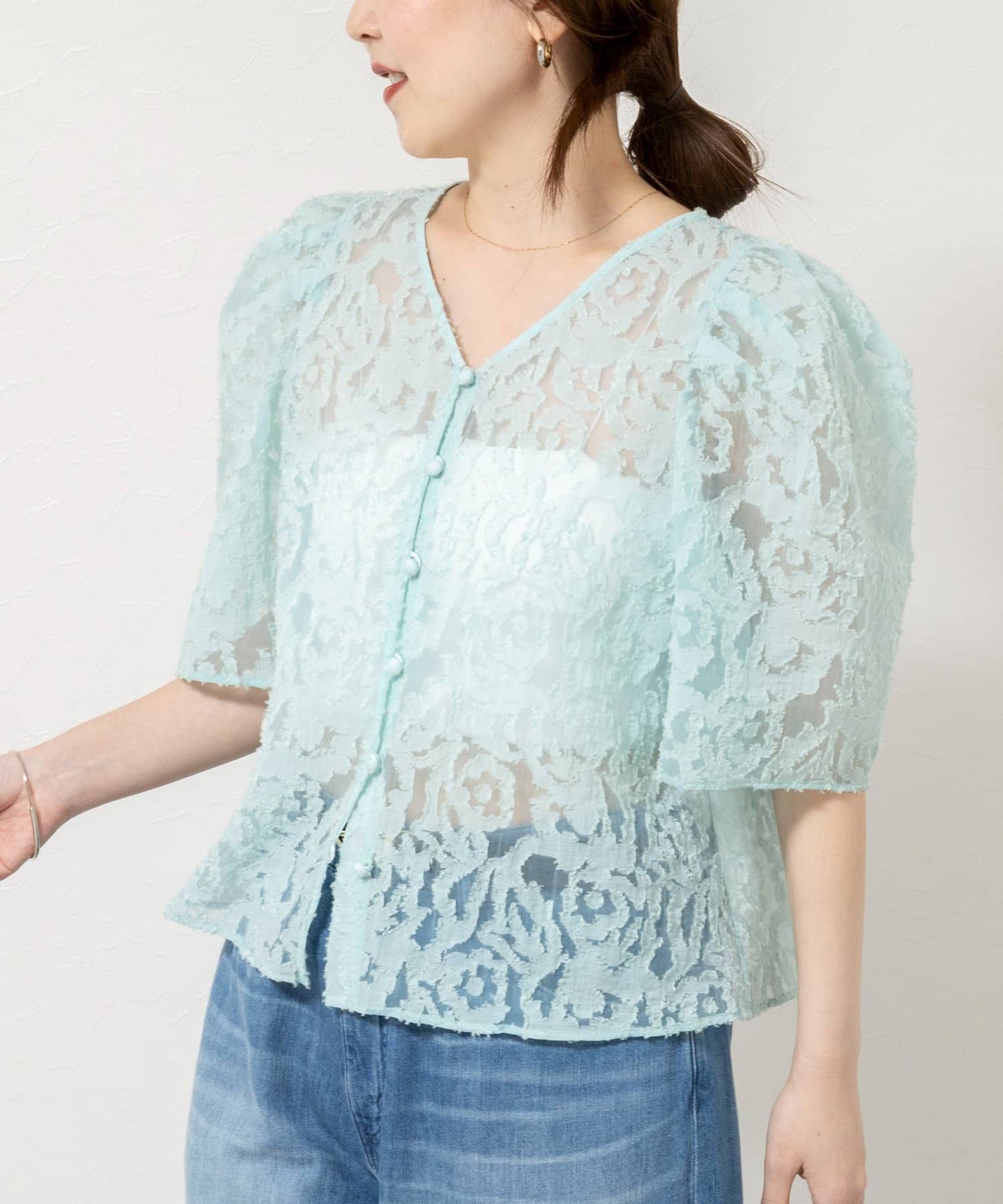 NOLLEY'S(ノーリーズ) ウォッシャブルワッシャーオーガンジーカットジャガードブラウス