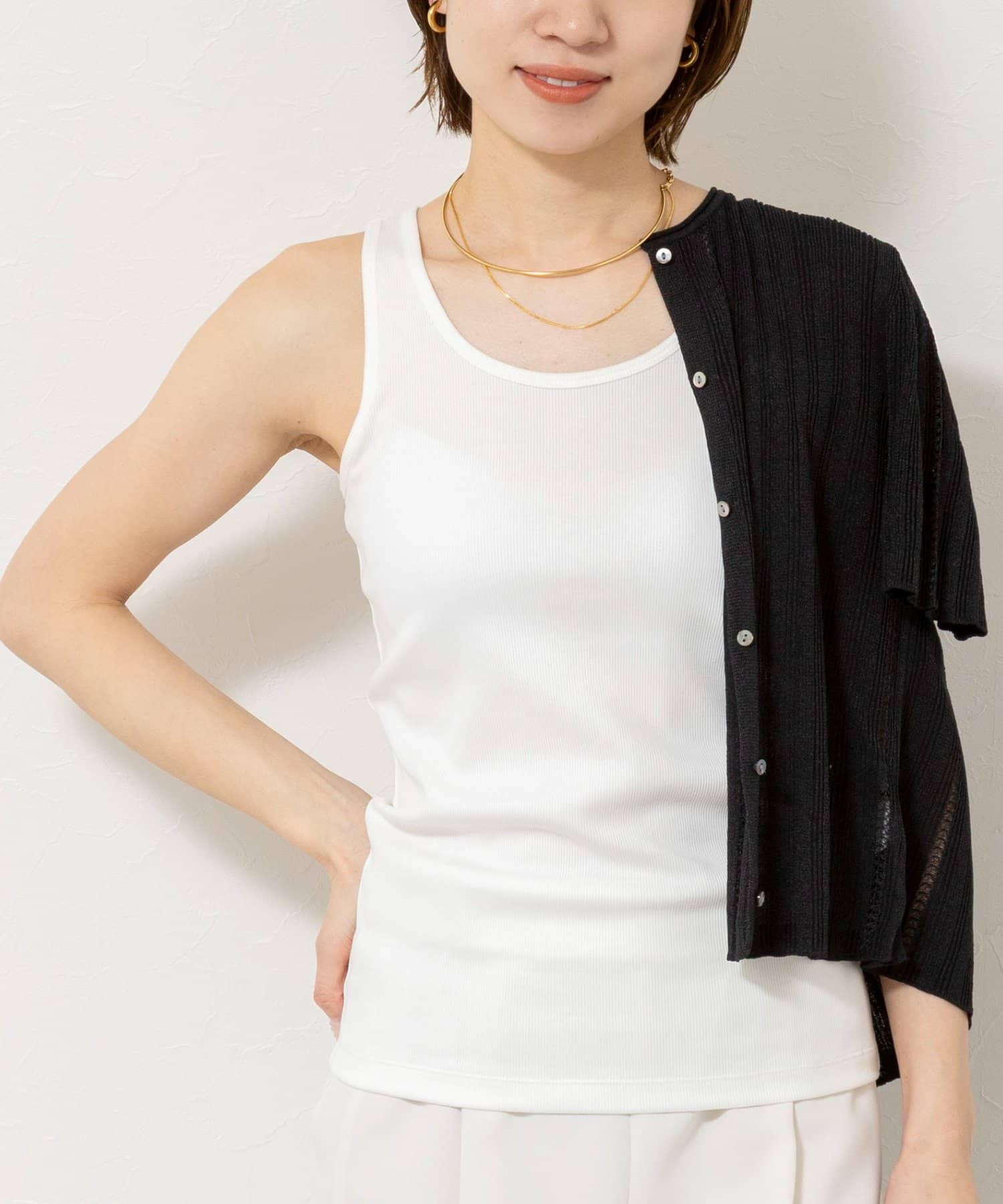 NOLLEY'S(ノーリーズ) ウォッシャブルカップ付きリブタンクトップ