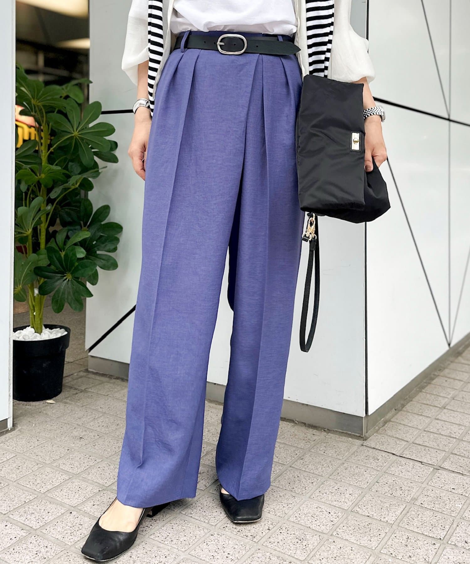 NOLLEY'S(ノーリーズ) ウォッシャブルラップ風ワイドパンツ