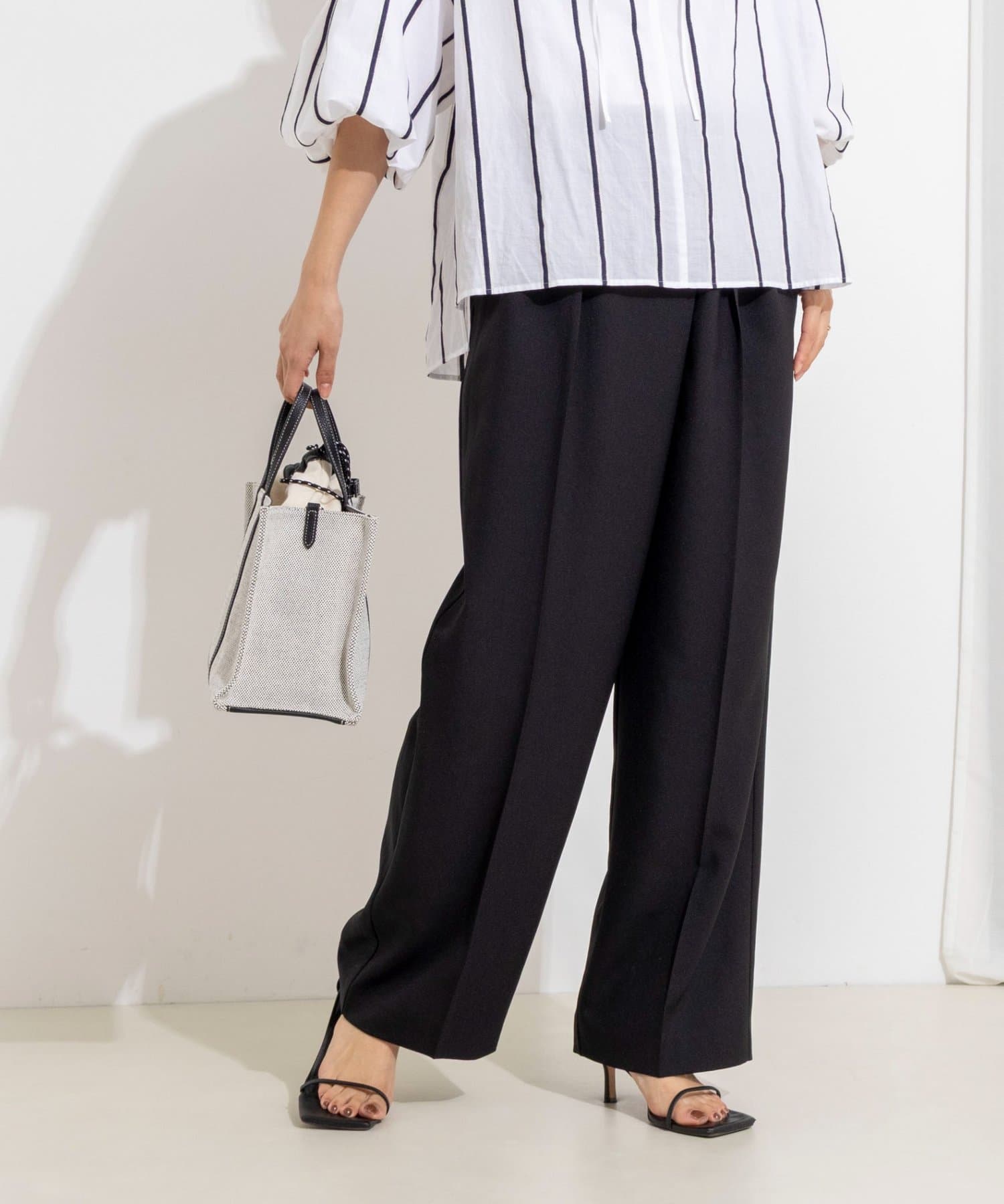 NOLLEY'S(ノーリーズ) ウォッシャブルラップ風ワイドパンツ