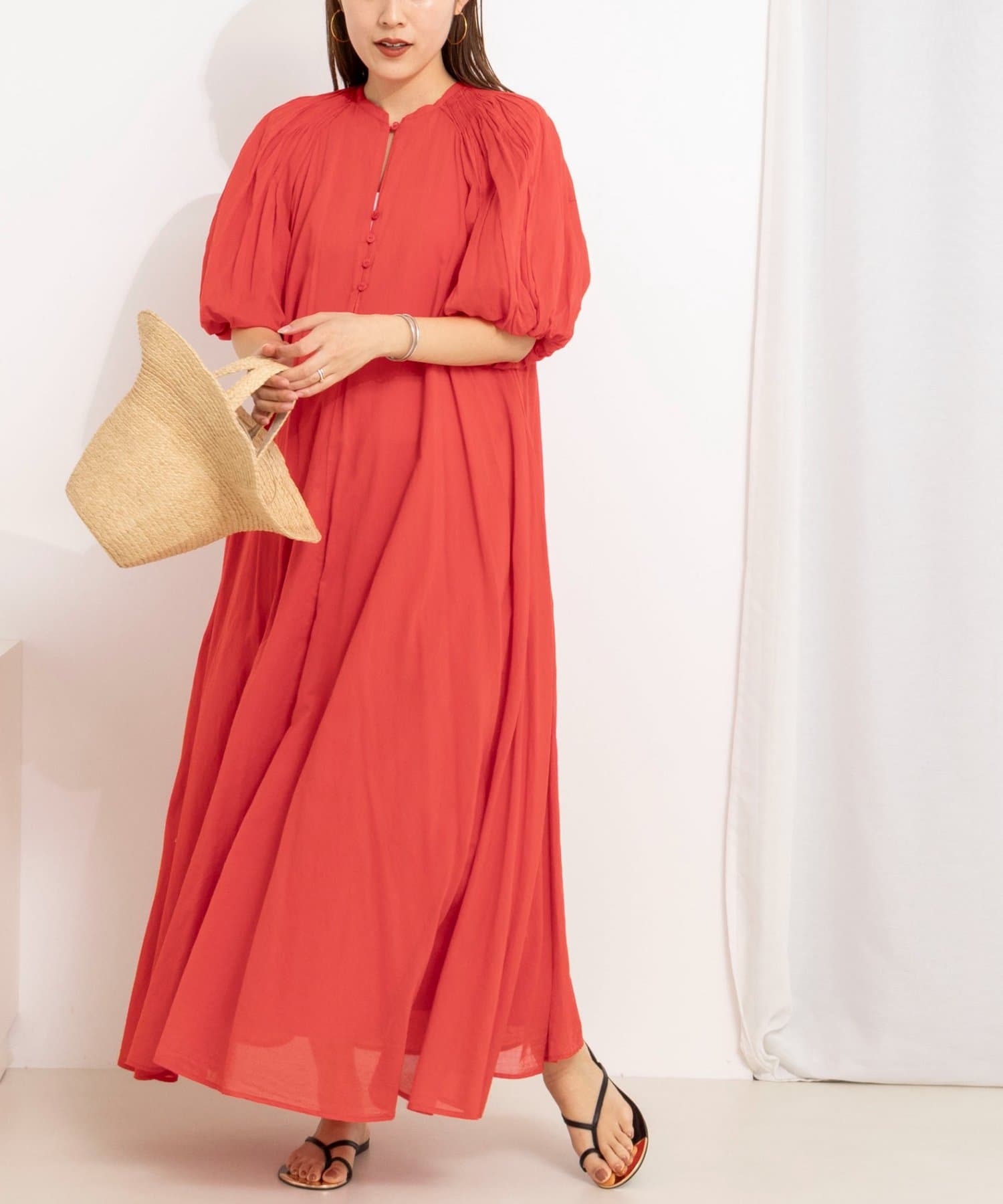 NOLLEY'S(ノーリーズ) ウォッシャブルハンドスモックバルーン袖ワンピース