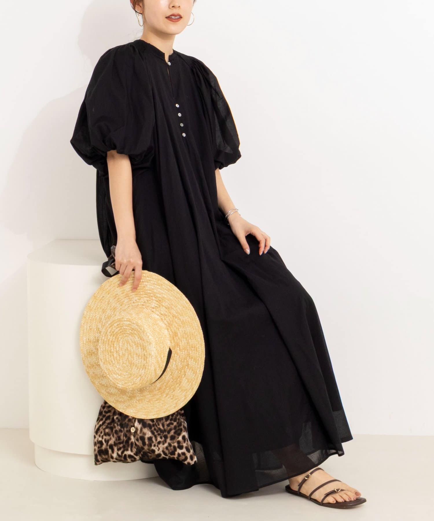 NOLLEY'S(ノーリーズ) ウォッシャブルハンドスモックバルーン袖ワンピース