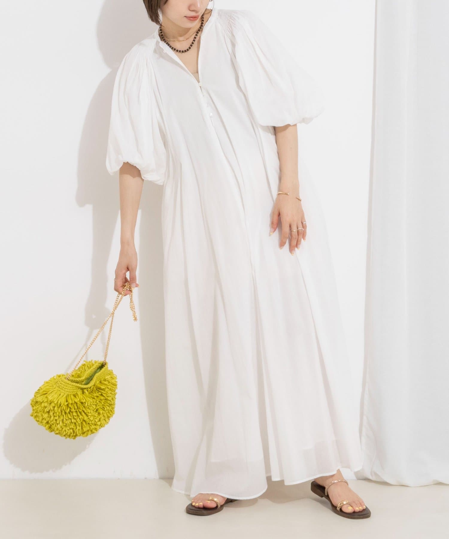 NOLLEY'S(ノーリーズ) ウォッシャブルハンドスモックバルーン袖ワンピース