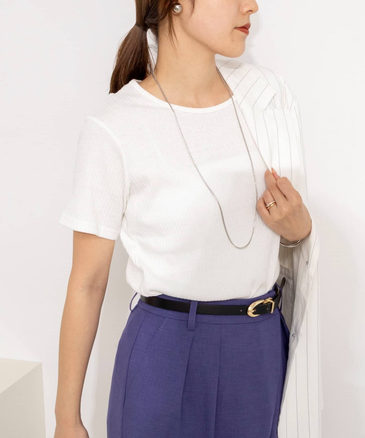 NOLLEY'S(ノーリーズ) ウォッシャブルバックデザインリブＴシャツ