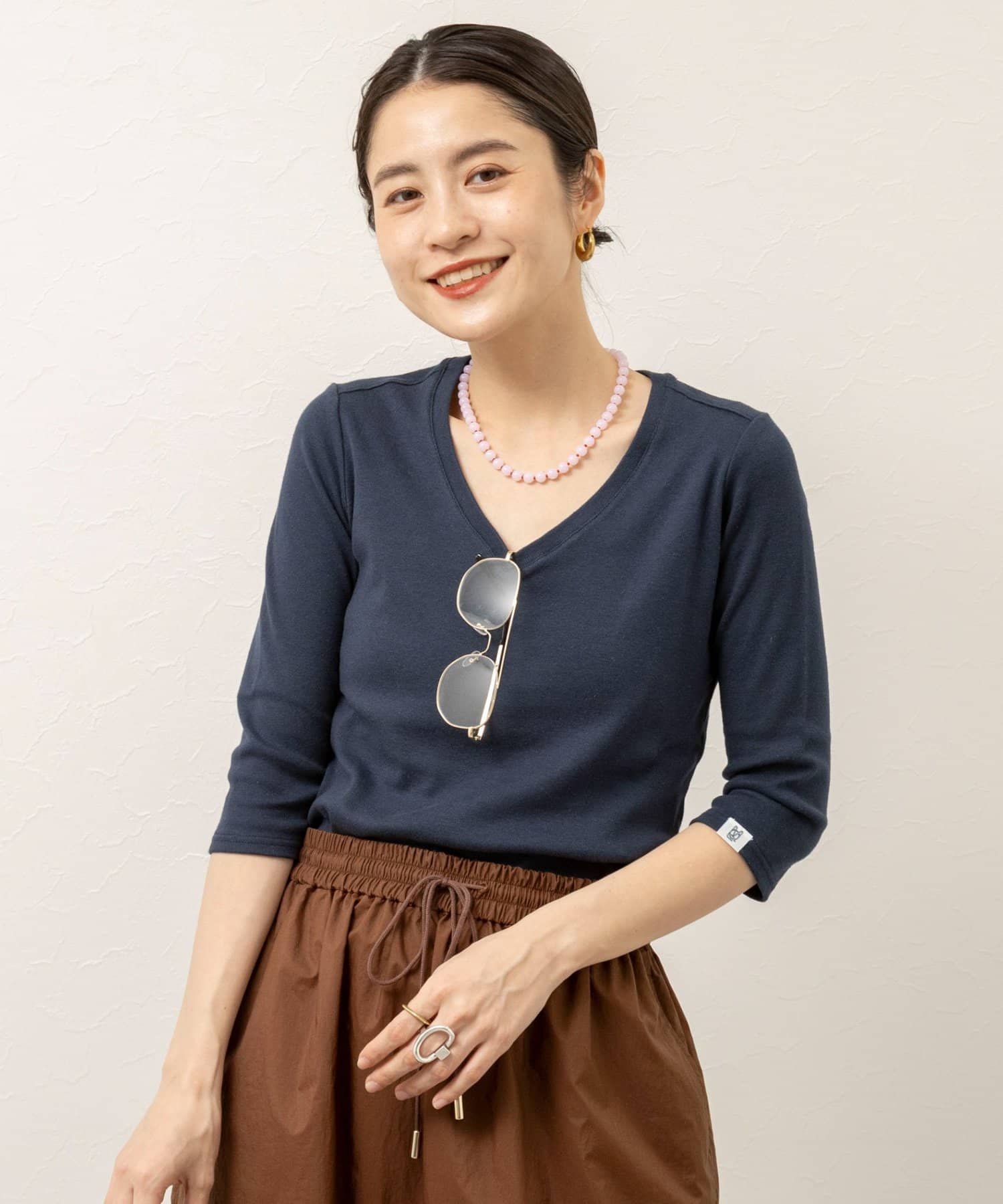 NOLLEY'S(ノーリーズ) 【MAQWEL/マクウェル】ウォッシャブルCOTTON RIB 7分袖VネックT