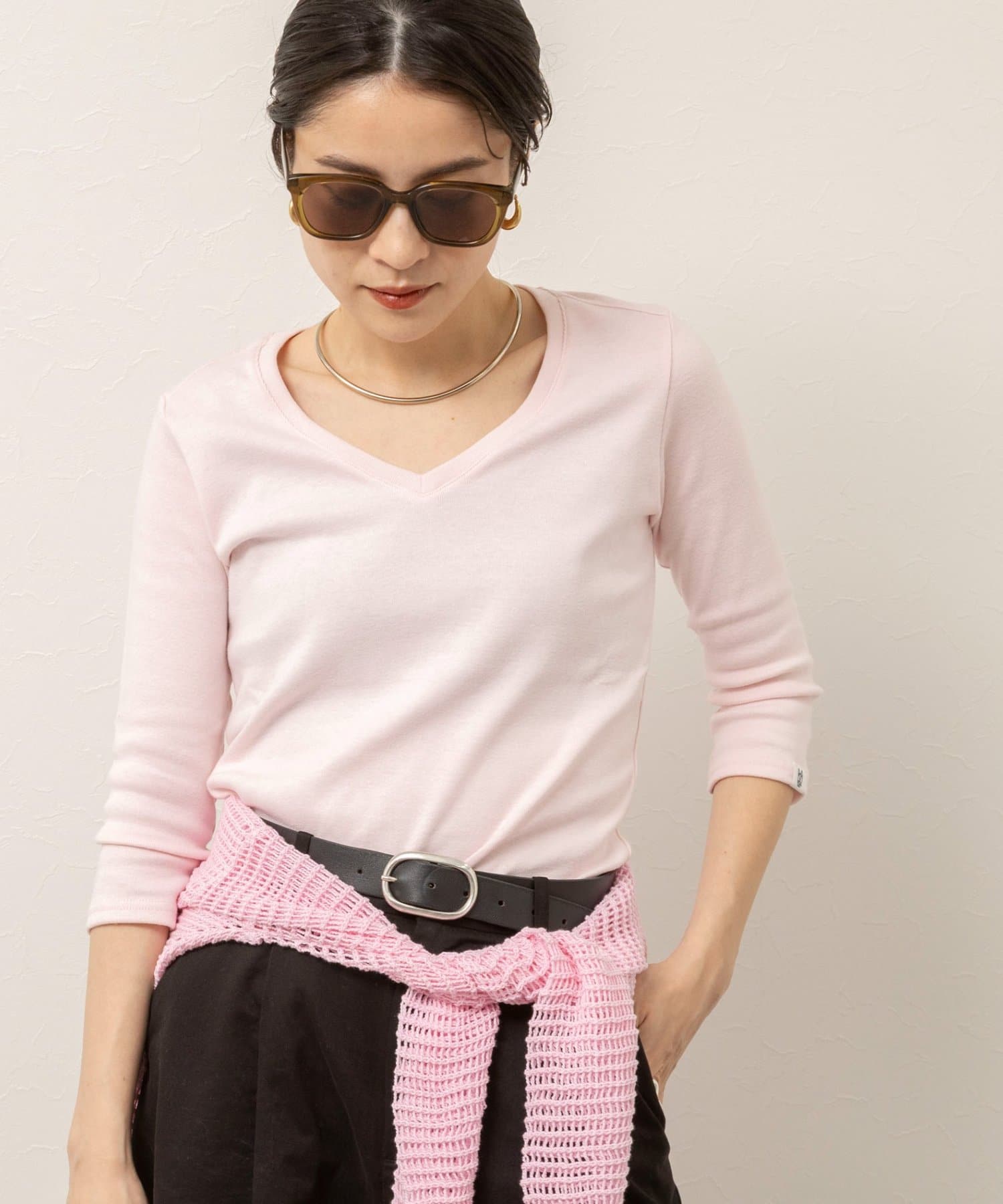 NOLLEY'S(ノーリーズ) 【MAQWEL/マクウェル】ウォッシャブルCOTTON RIB 7分袖VネックT