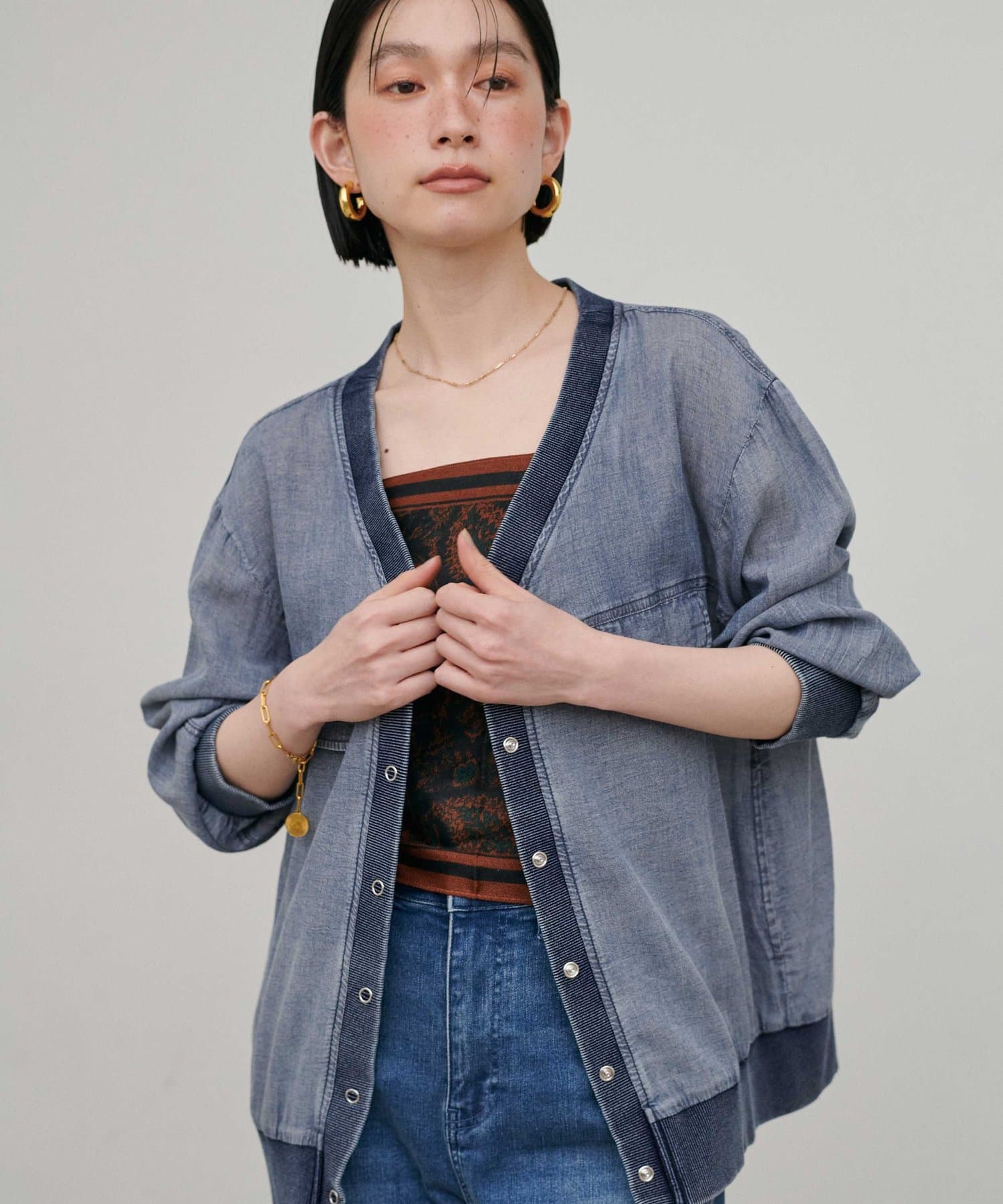 LARUTA(ラルータ) シアーデニムVネックシャツブルゾン