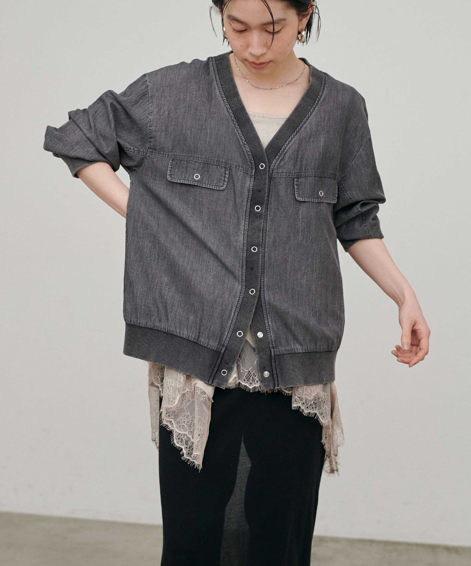 LARUTA(ラルータ) シアーデニムVネックシャツブルゾン