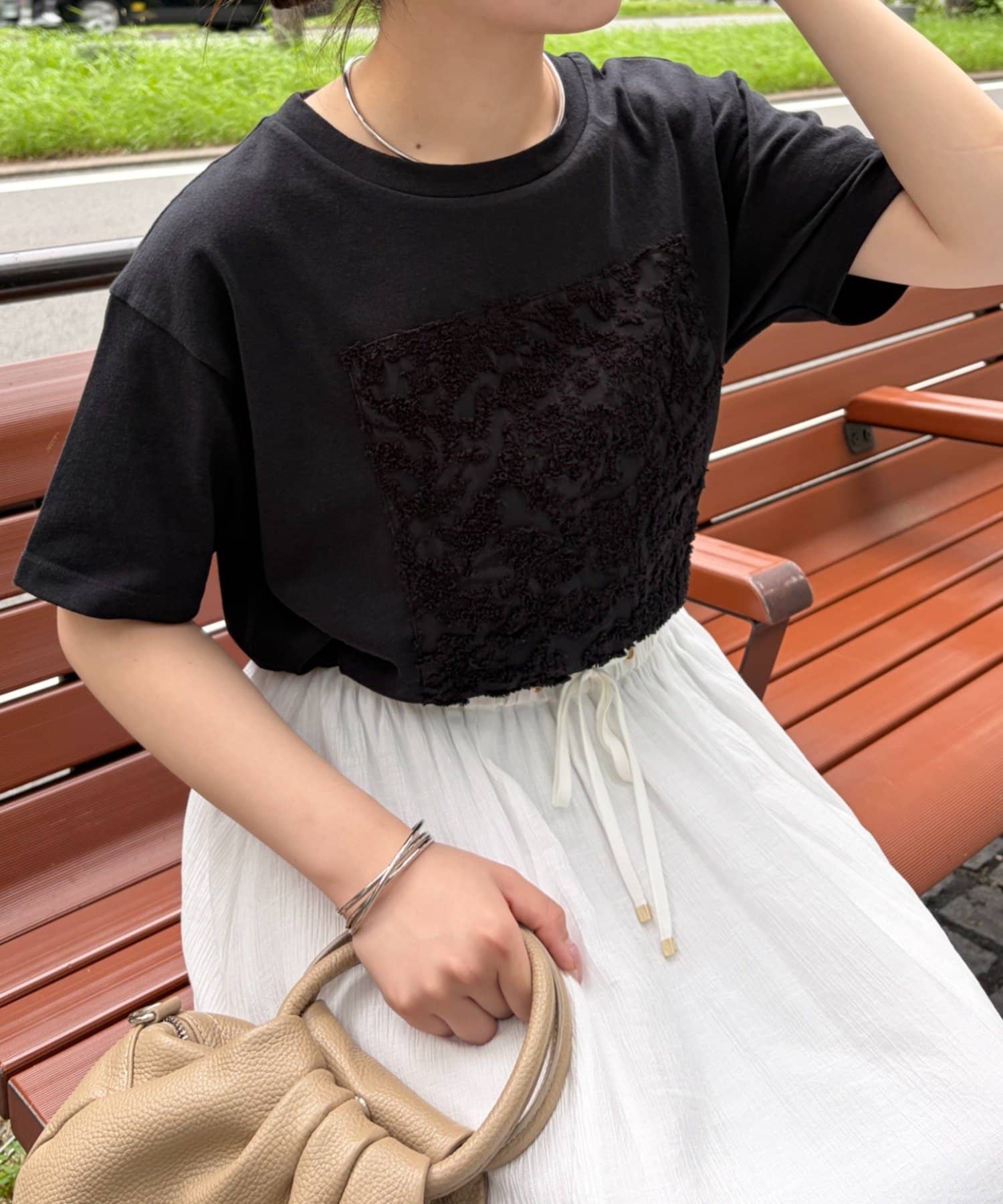 Jena　espace merveilleux(ジェナ　エスパスメルヴェイユ) シアーパッチワークカットソー