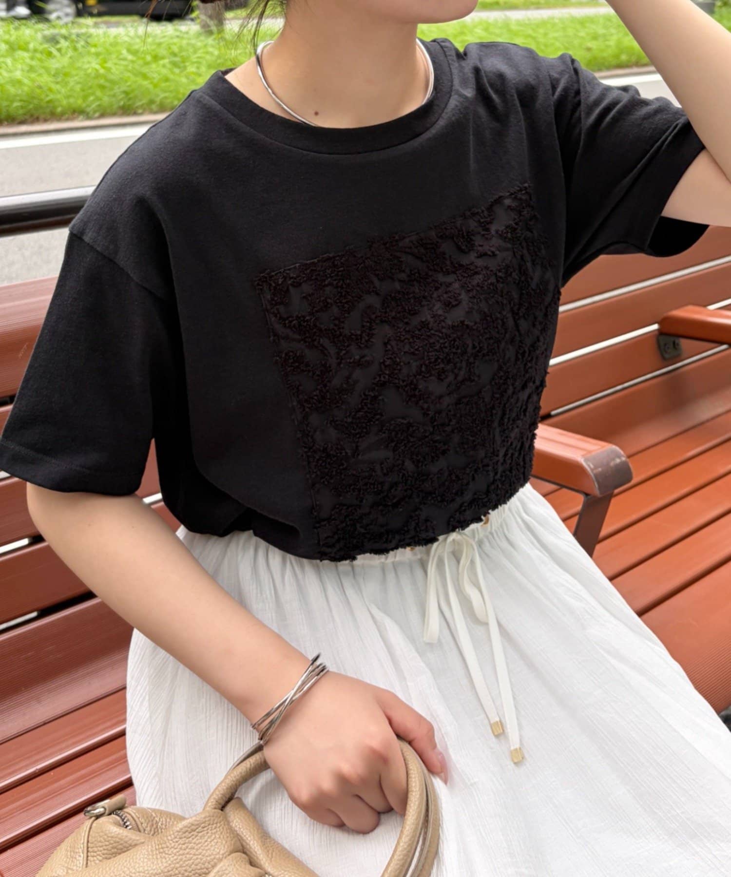 Jena　espace merveilleux(ジェナ　エスパスメルヴェイユ) シアーパッチワークカットソー