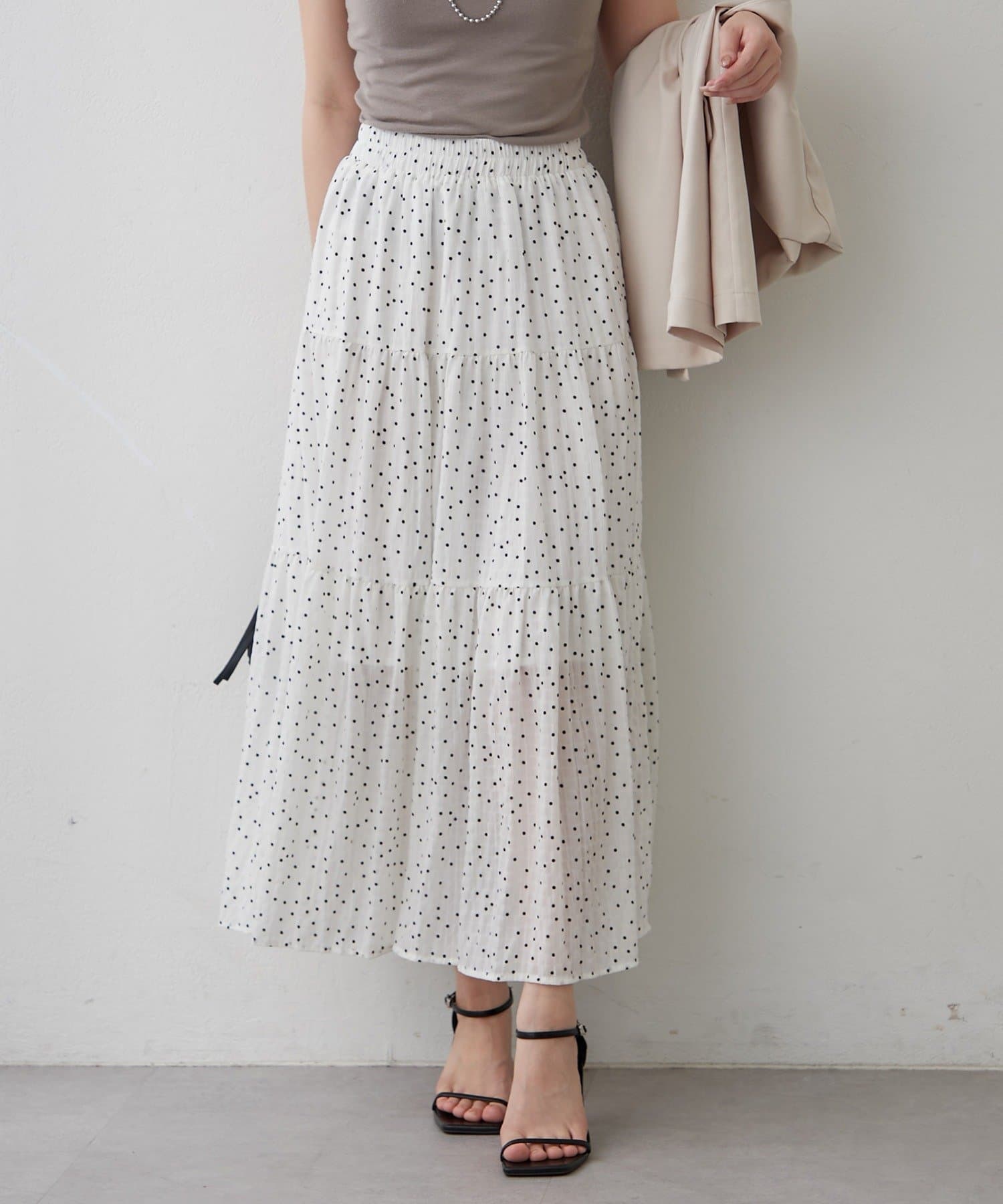 Remind me and forever(リマインドミーアンドフォーエバー) 【トレンドのドット柄】ティアードプリーツスカート