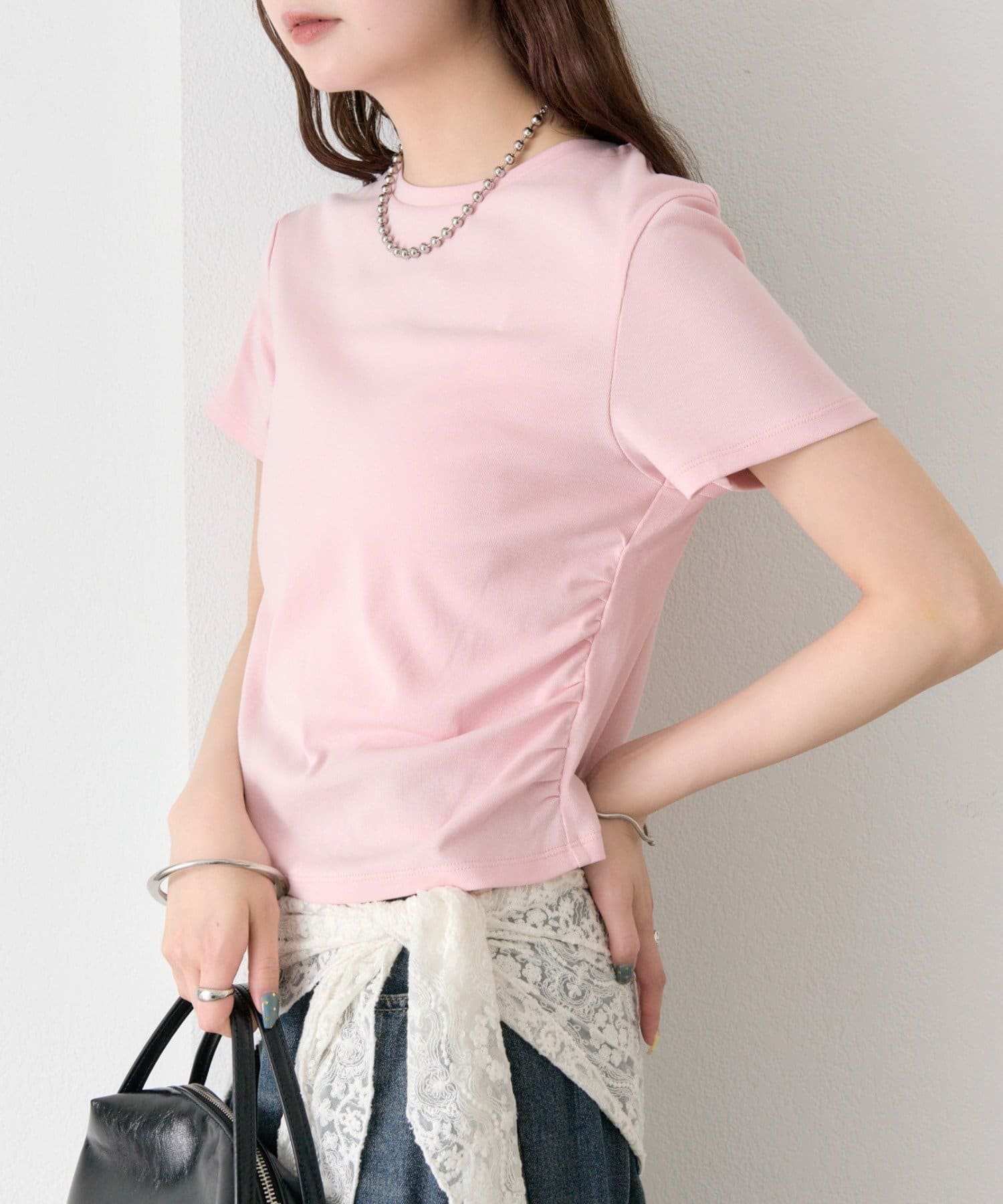 mystic(ミスティック) サイドギャザーチビTシャツ