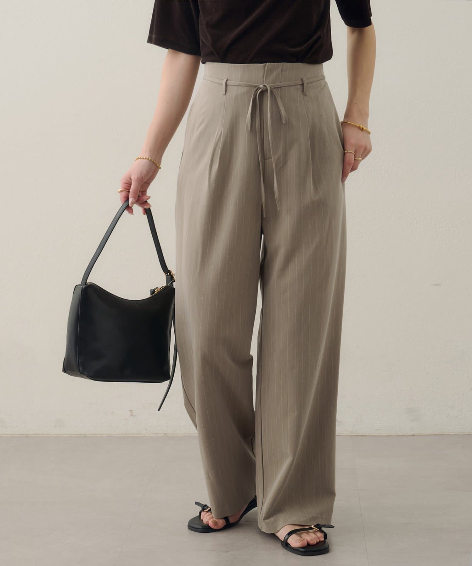 DISCOAT(ディスコート) 【Noka】ハイウエストベルト付ワイドパンツ
