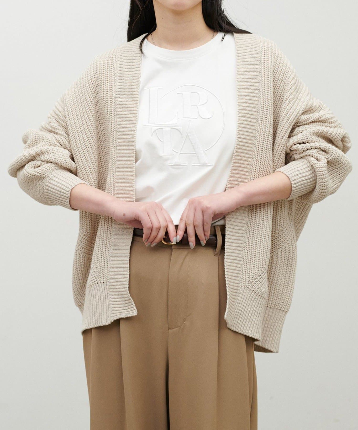 NICE CLAUP / OLIVE des OLIVE OUTLET(ナイスクラップ  / オリーブ デ オリーブ アウトレット) 【LARUTA】ドロップショルダー片畦ニットカーディガン