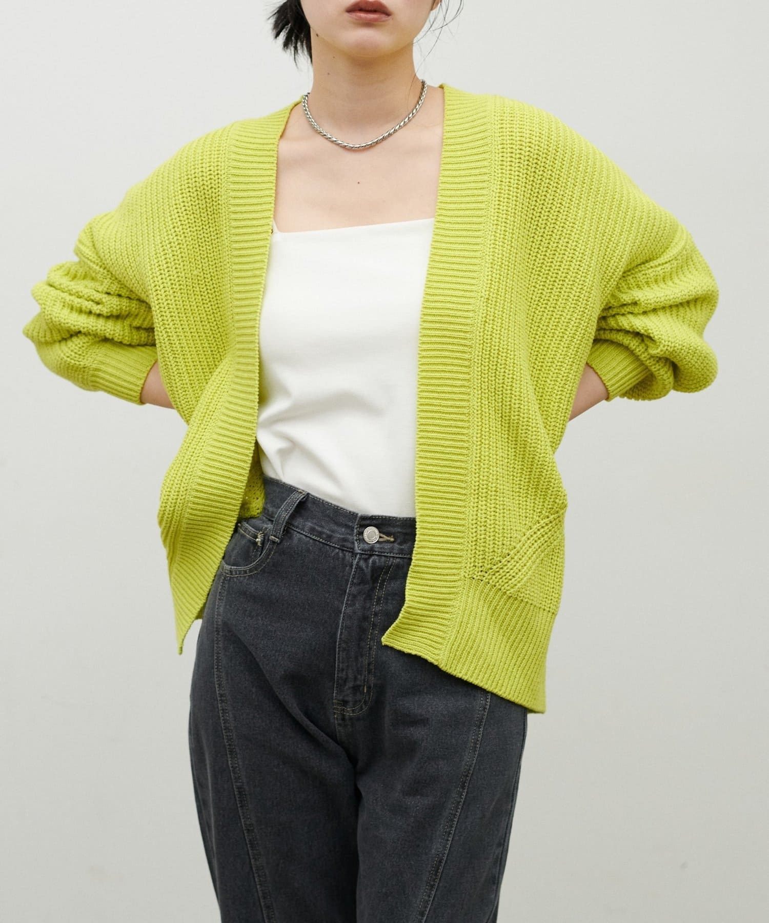 NICE CLAUP / OLIVE des OLIVE OUTLET(ナイスクラップ  / オリーブ デ オリーブ アウトレット) 【LARUTA】ドロップショルダー片畦ニットカーディガン