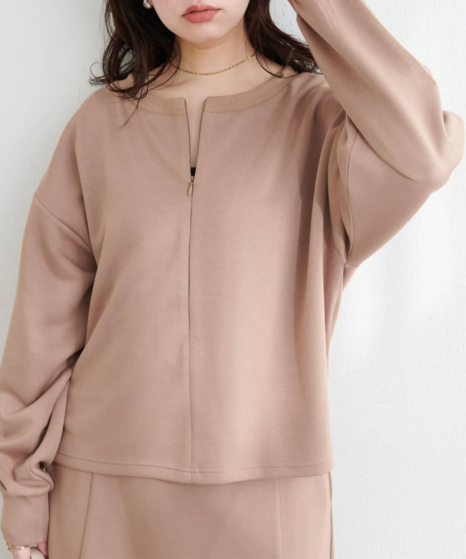 NICE CLAUP / OLIVE des OLIVE OUTLET(ナイスクラップ  / オリーブ デ オリーブ アウトレット) 【natural couture】ハーフジップ付きダンボールプルオーバー