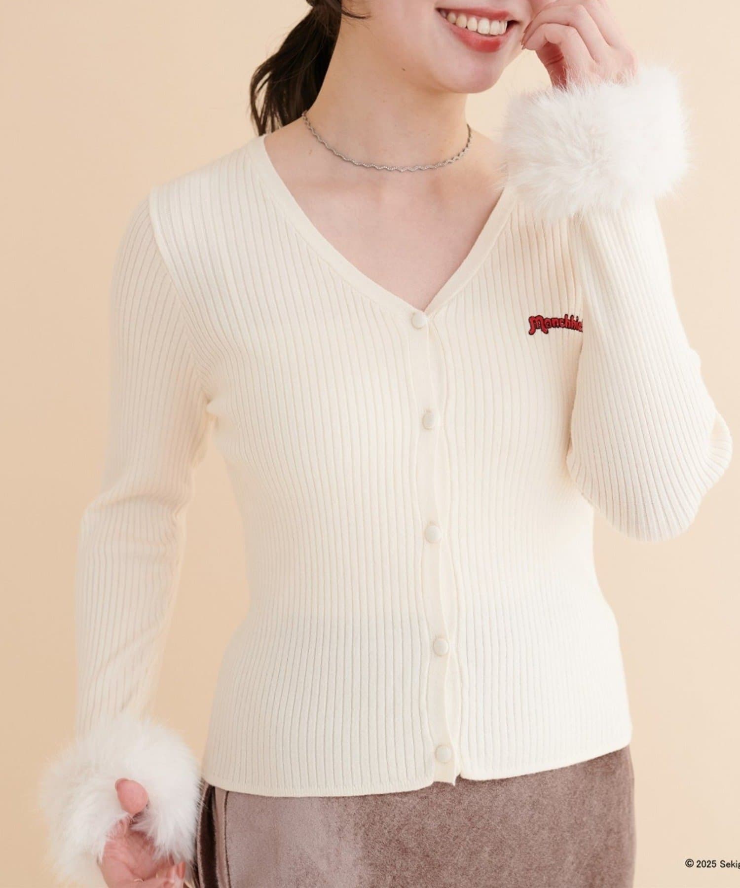 NICE CLAUP / OLIVE des OLIVE OUTLET(ナイスクラップ  / オリーブ デ オリーブ アウトレット) 【natural couture】＜モンチッチコラボ＞袖ファーリブカーデ