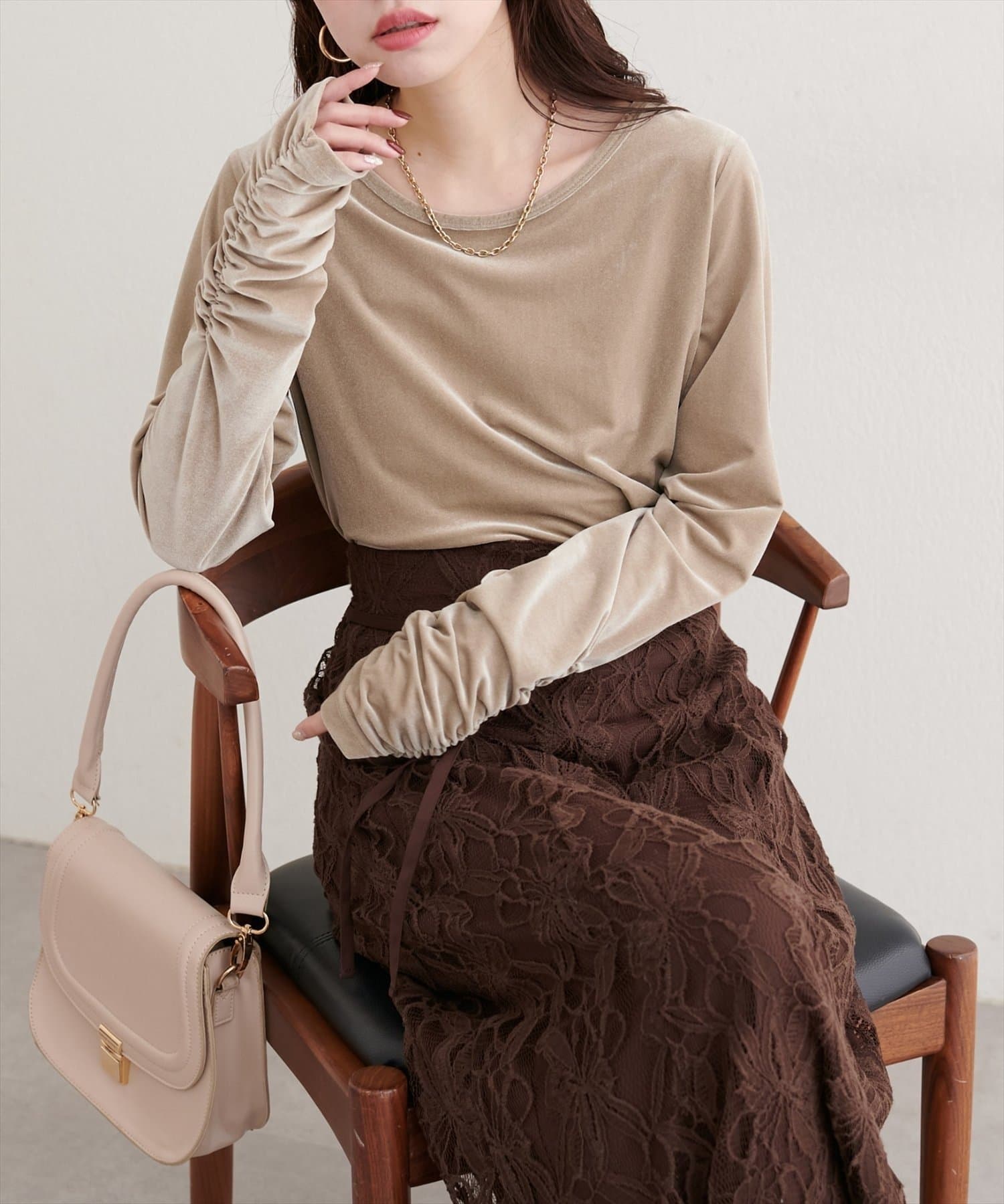 NICE CLAUP / OLIVE des OLIVE OUTLET(ナイスクラップ  / オリーブ デ オリーブ アウトレット) 【natural couture】ストレッチベロアロングT