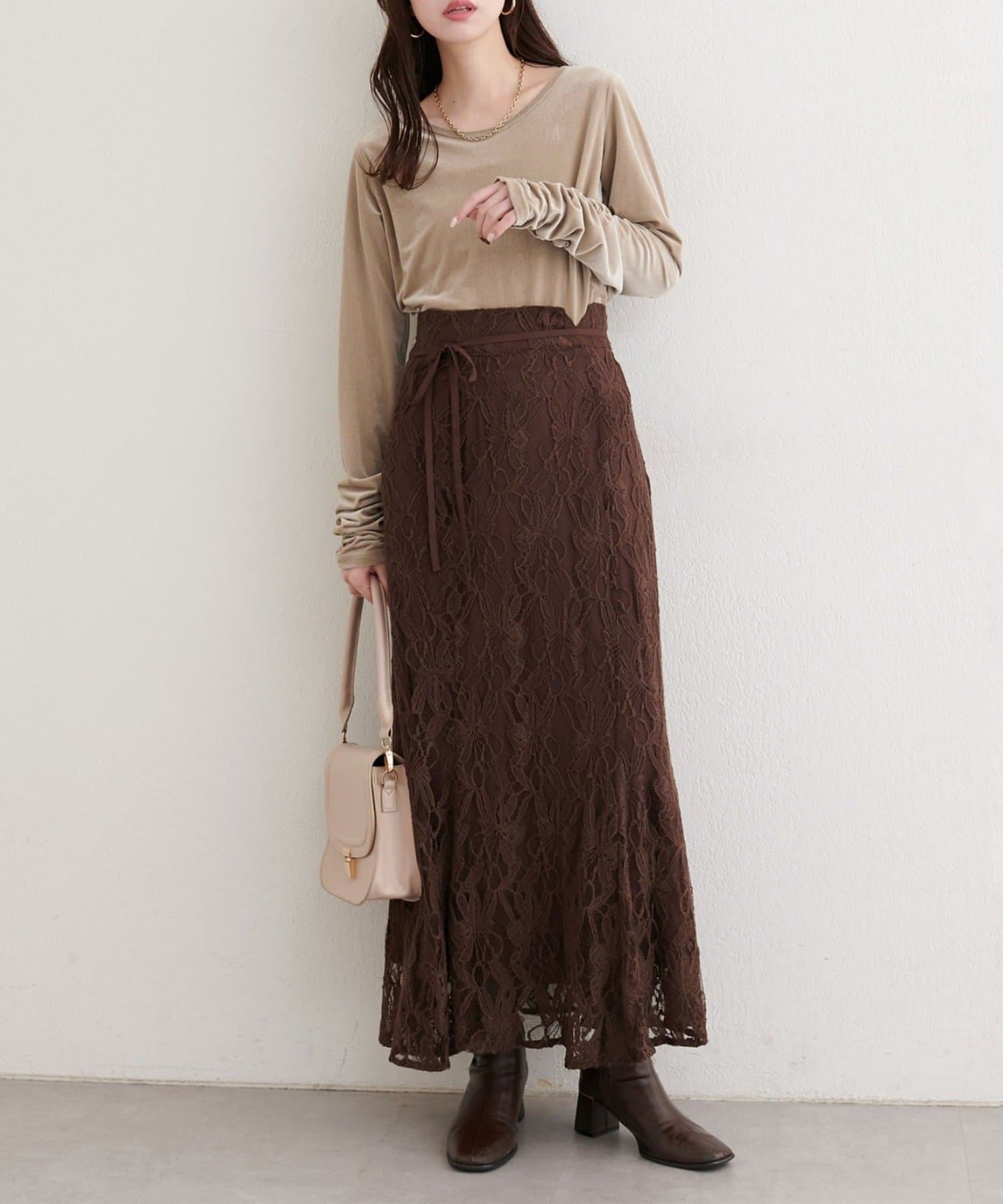 NICE CLAUP / OLIVE des OLIVE OUTLET(ナイスクラップ  / オリーブ デ オリーブ アウトレット) 【natural couture】ストレッチベロアロングT